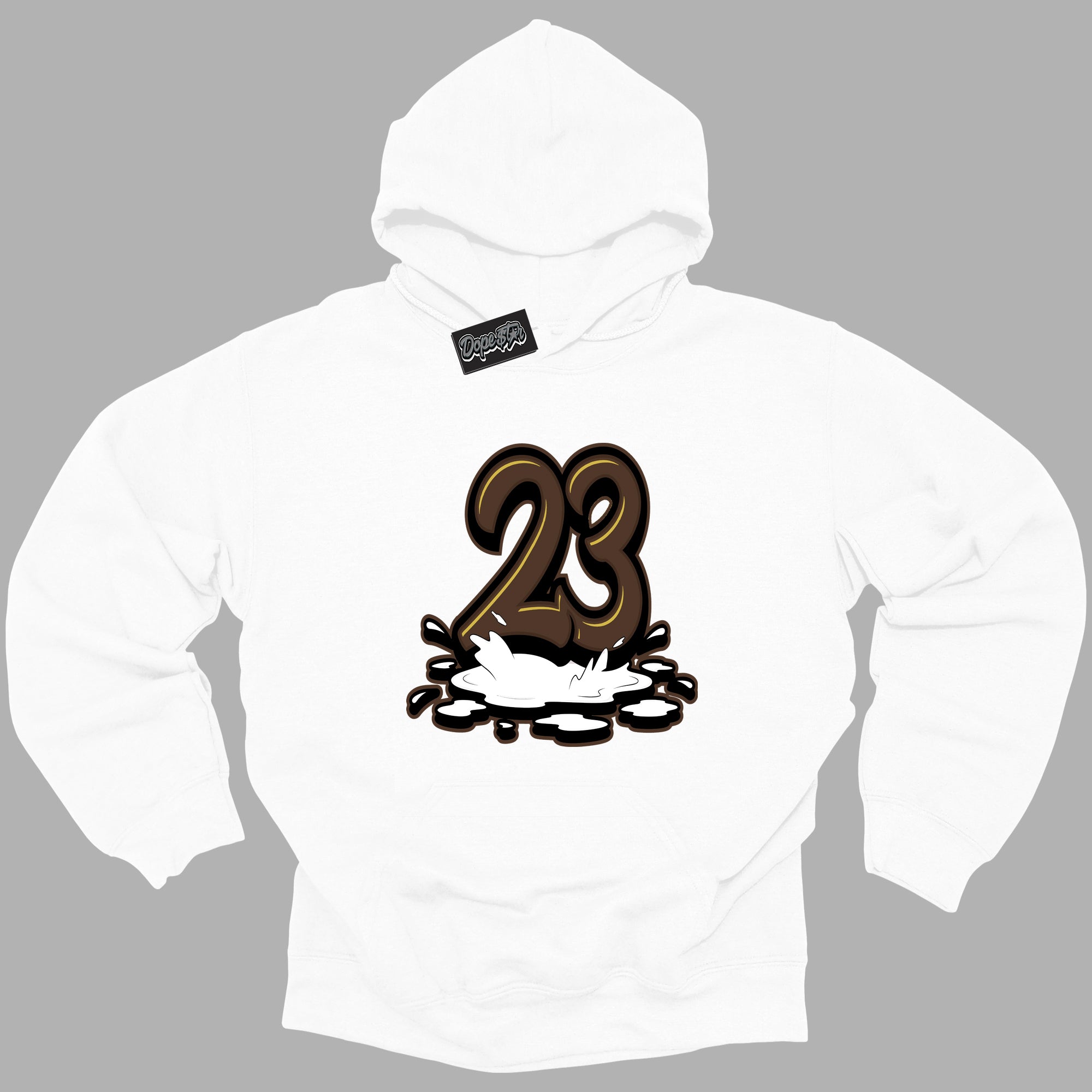 Cool White Graphic DopeStar Hoodie with “ 23 Melting “ print, that perfectly matches Palomino 1s sneakers