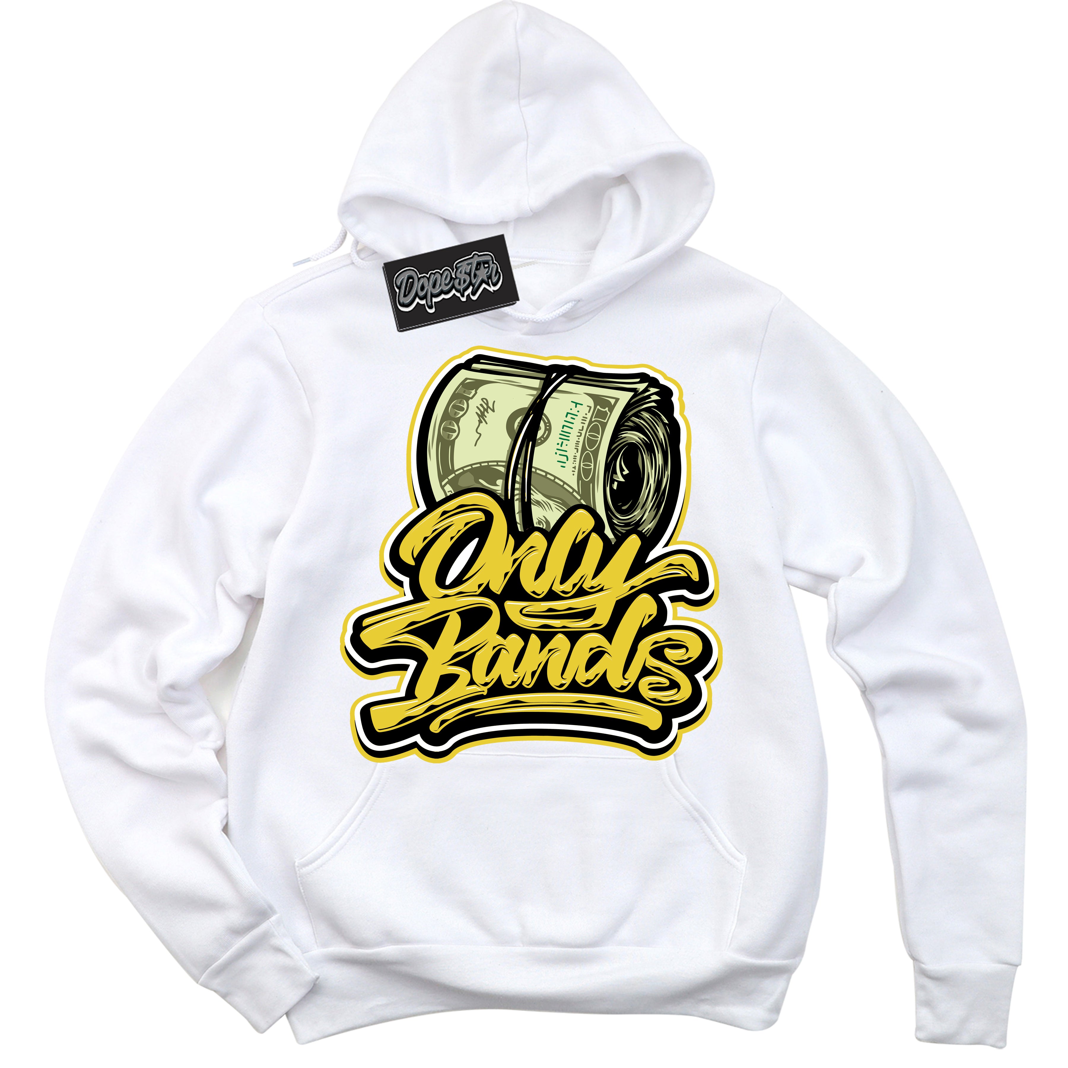 Cool White Hoodie with “ Only Bands ”  design that Perfectly Matches Vivid Sulfur 4s Jordans.