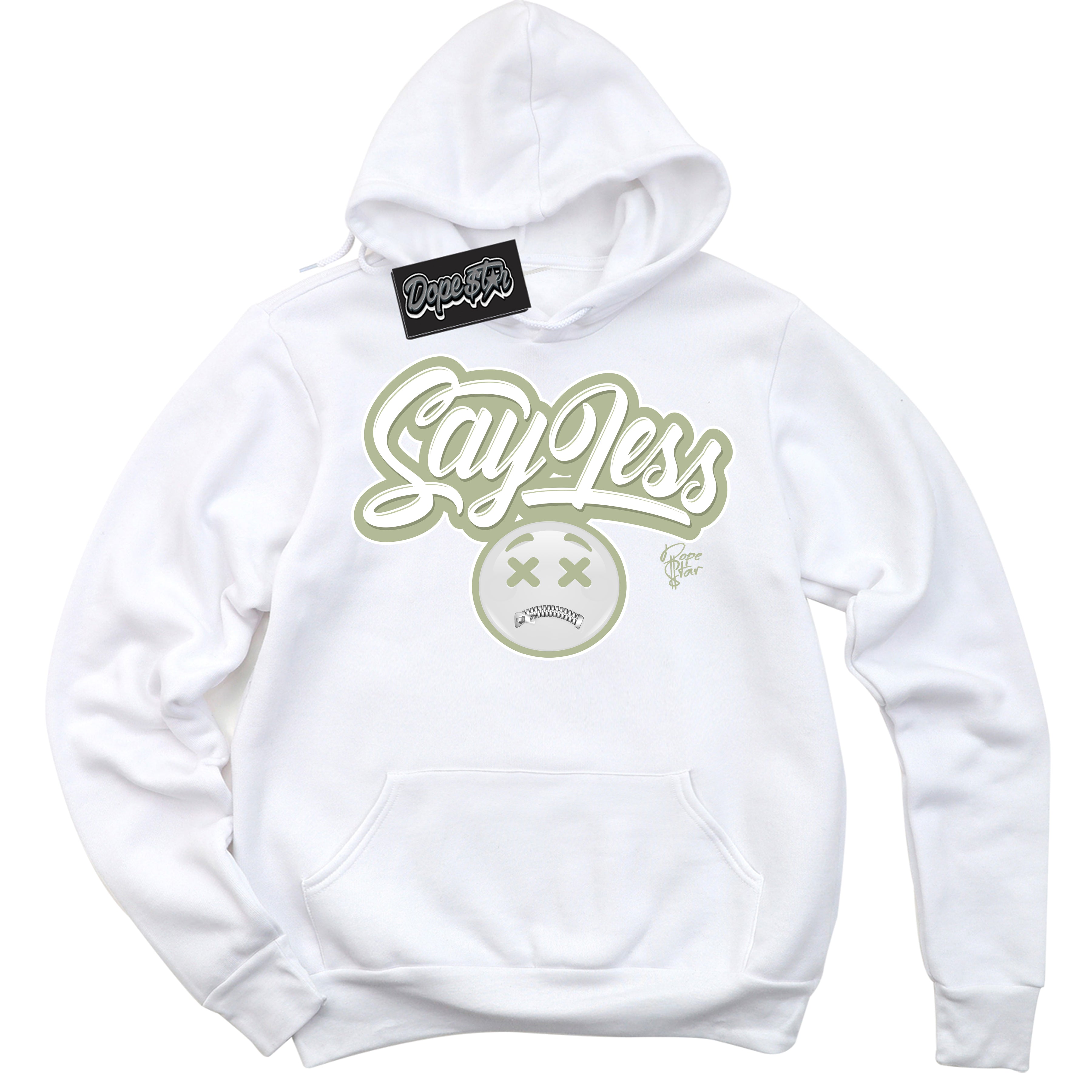 Cool White Hoodie with “ Say Less ”  design that Perfectly Matches Next Nature Olive Aura Dunks.