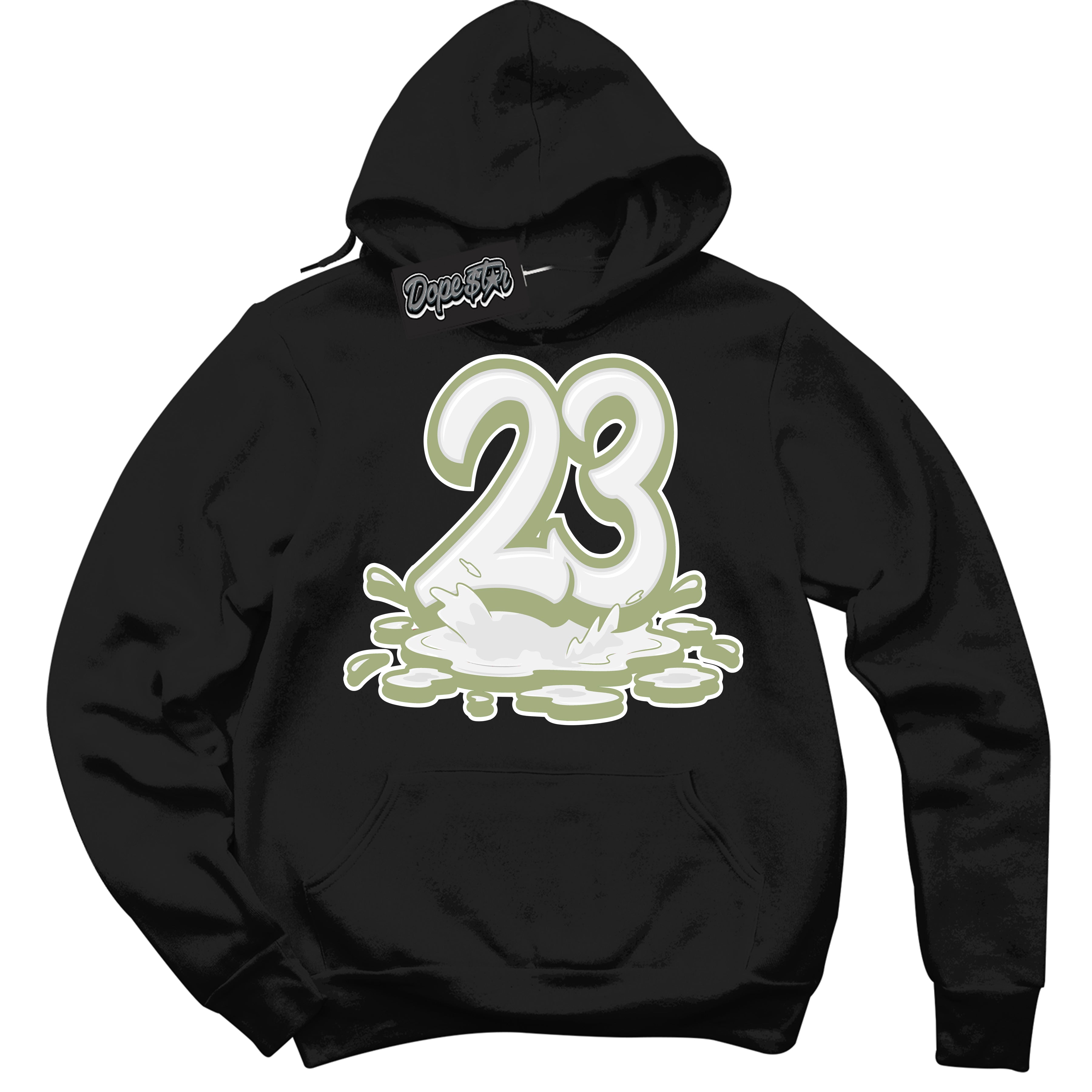 Cool Black Hoodie with “ 23 Melting ”  design that Perfectly Matches Safari Oil Green Dunk.