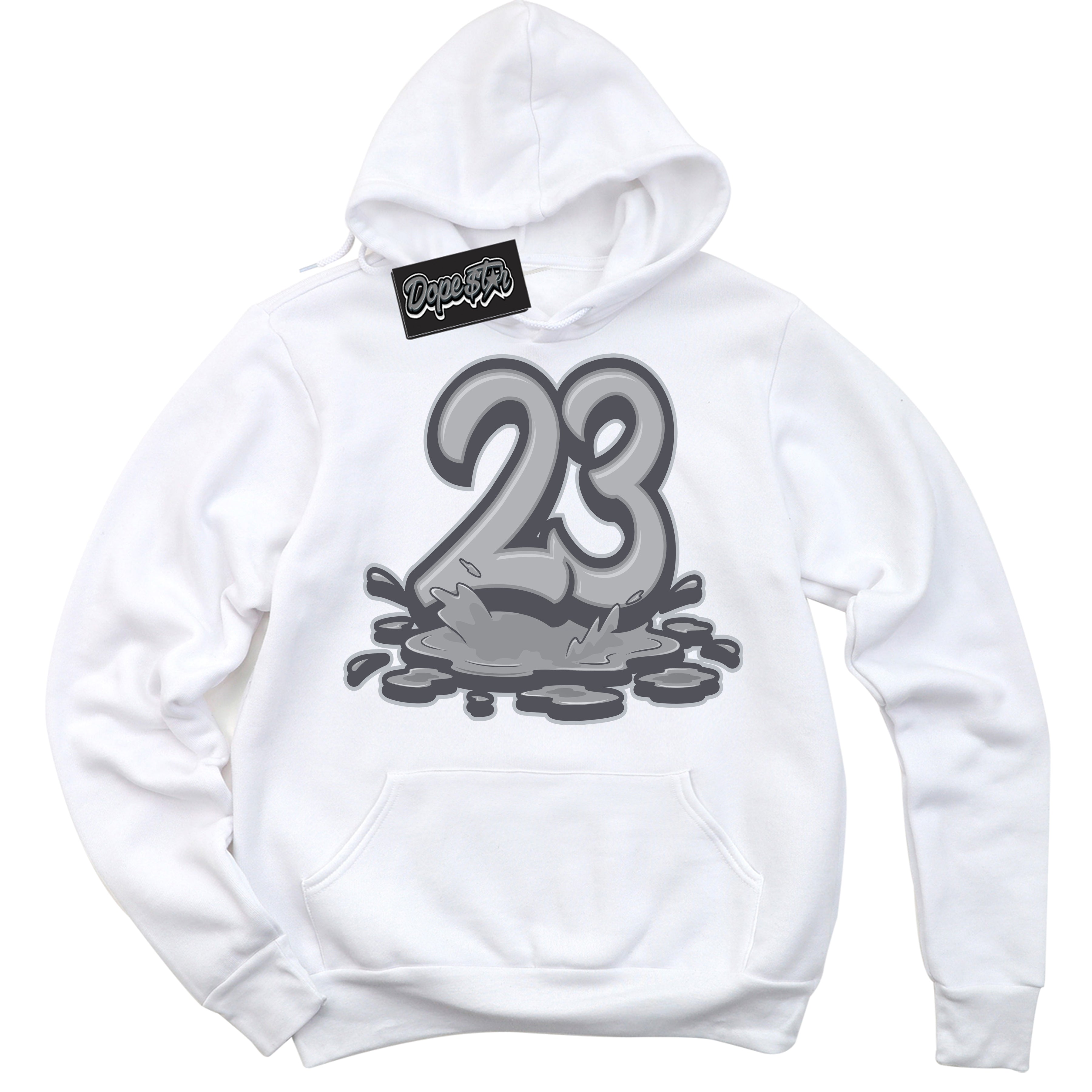 Cool White Hoodie with “ 23 Melting ”  design that Perfectly Matches Paris Olympics Wet Cement 4s Jordans.