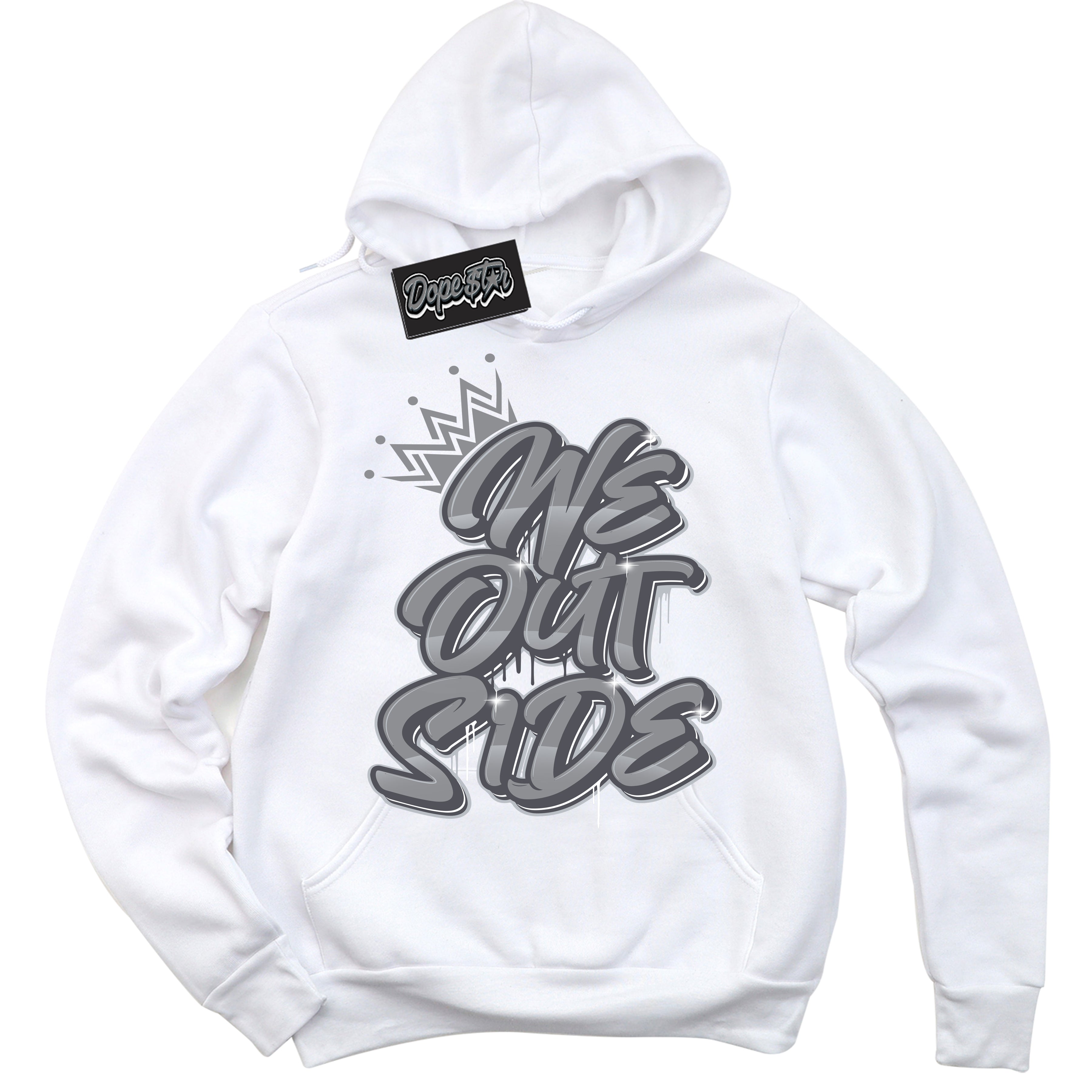 Cool White Hoodie with “ We Outside ”  design that Perfectly Matches Paris Olympics Wet Cement 4s Jordans.