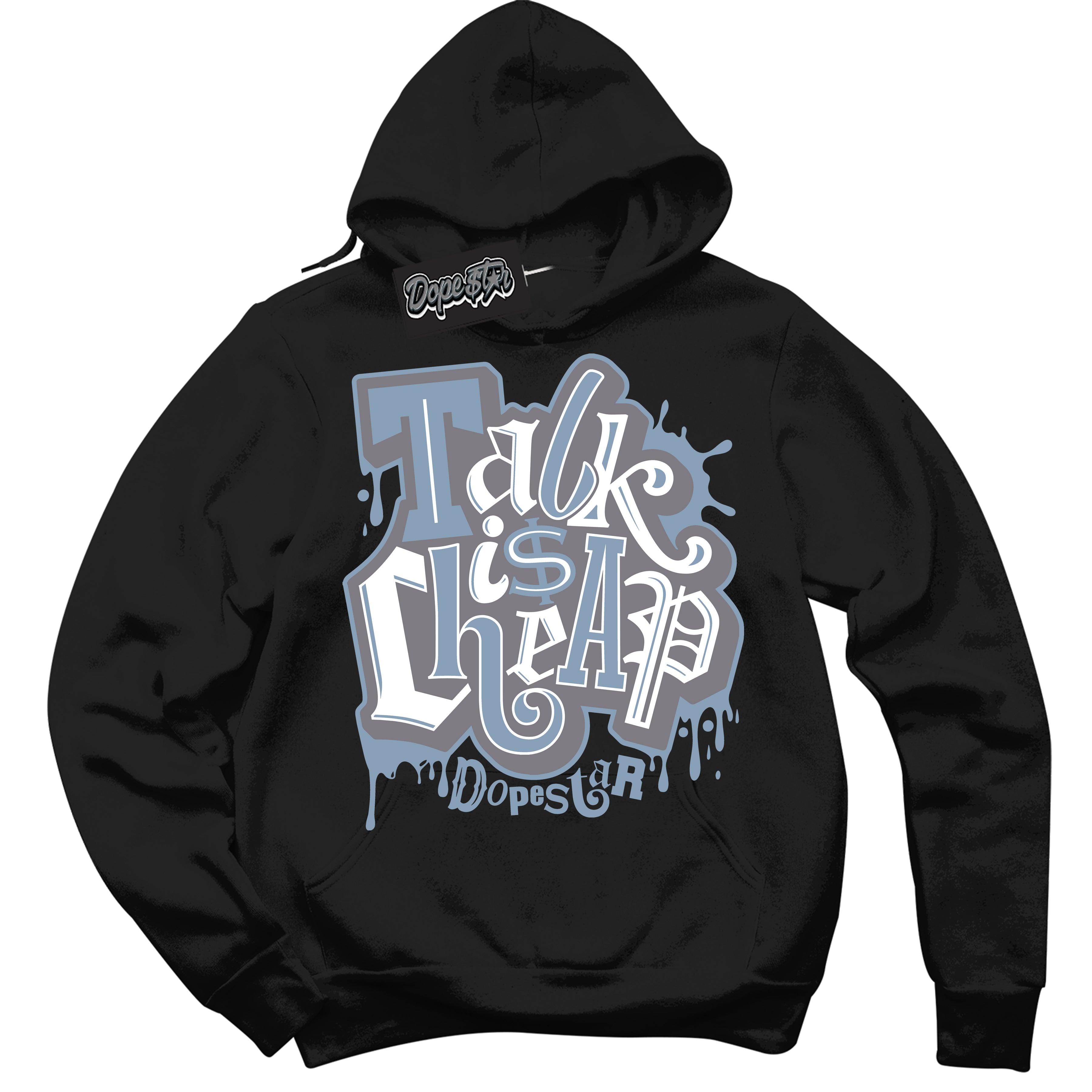 Cool Black Hoodie with “ Talk Is Cheap ” design that Perfectly Matches Cement Grey 11s Sneakers.