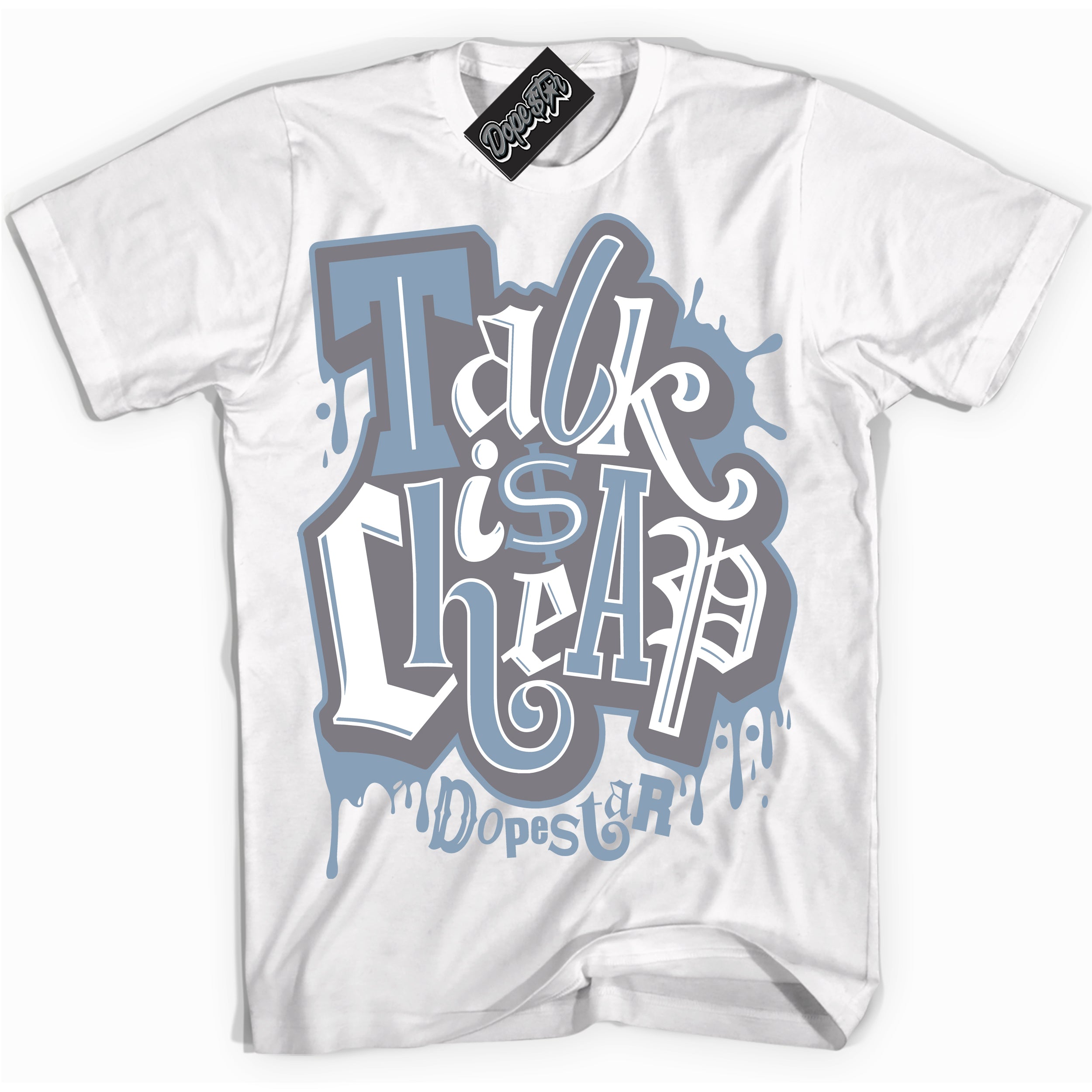 Cool White Shirt with “ Talk Is Cheap” design that perfectly matches Cement Grey 11s Sneakers.