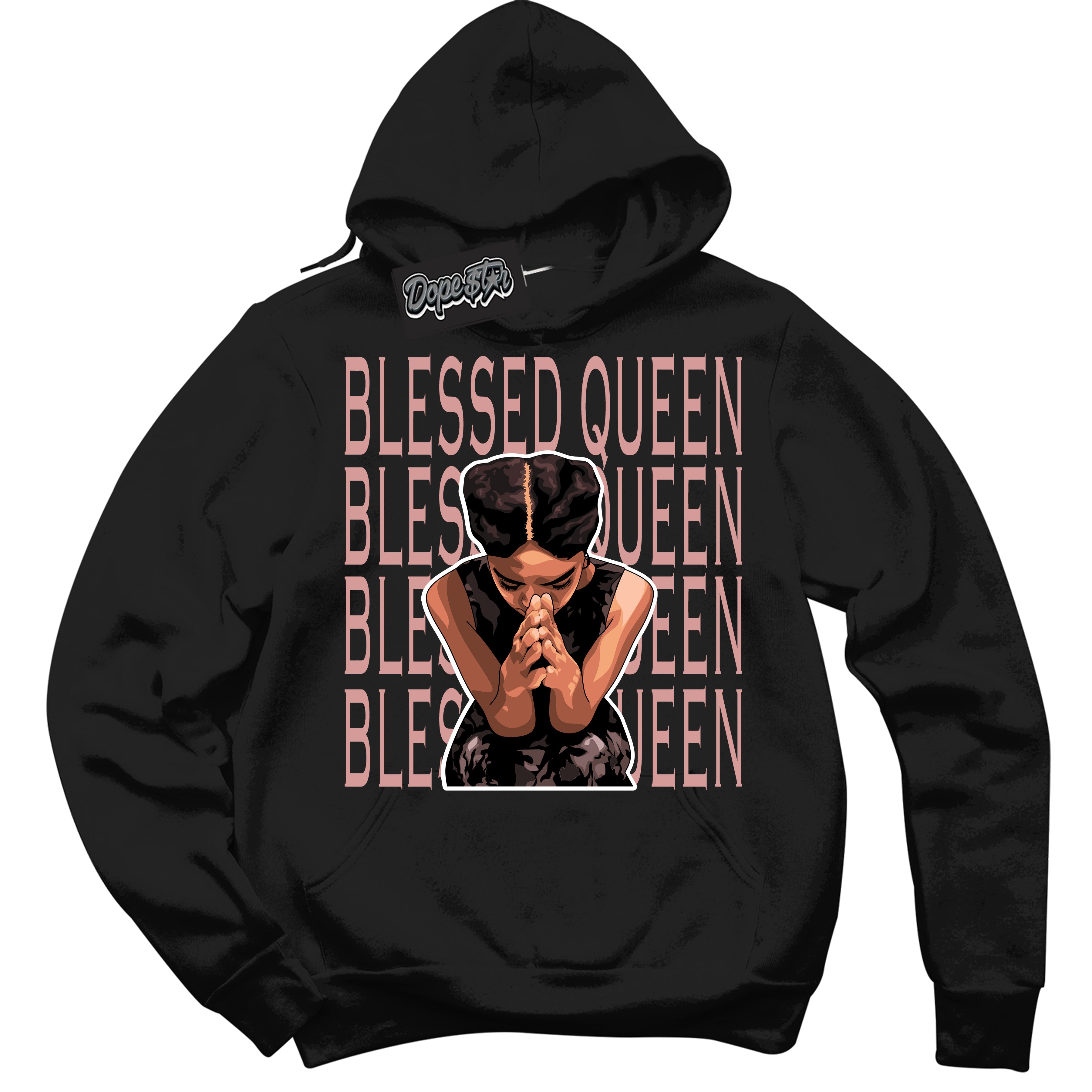 Cool Black Hoodie with “ Blessed Queen ”  design that Perfectly Matches Legend Pink 11s Jordans.
