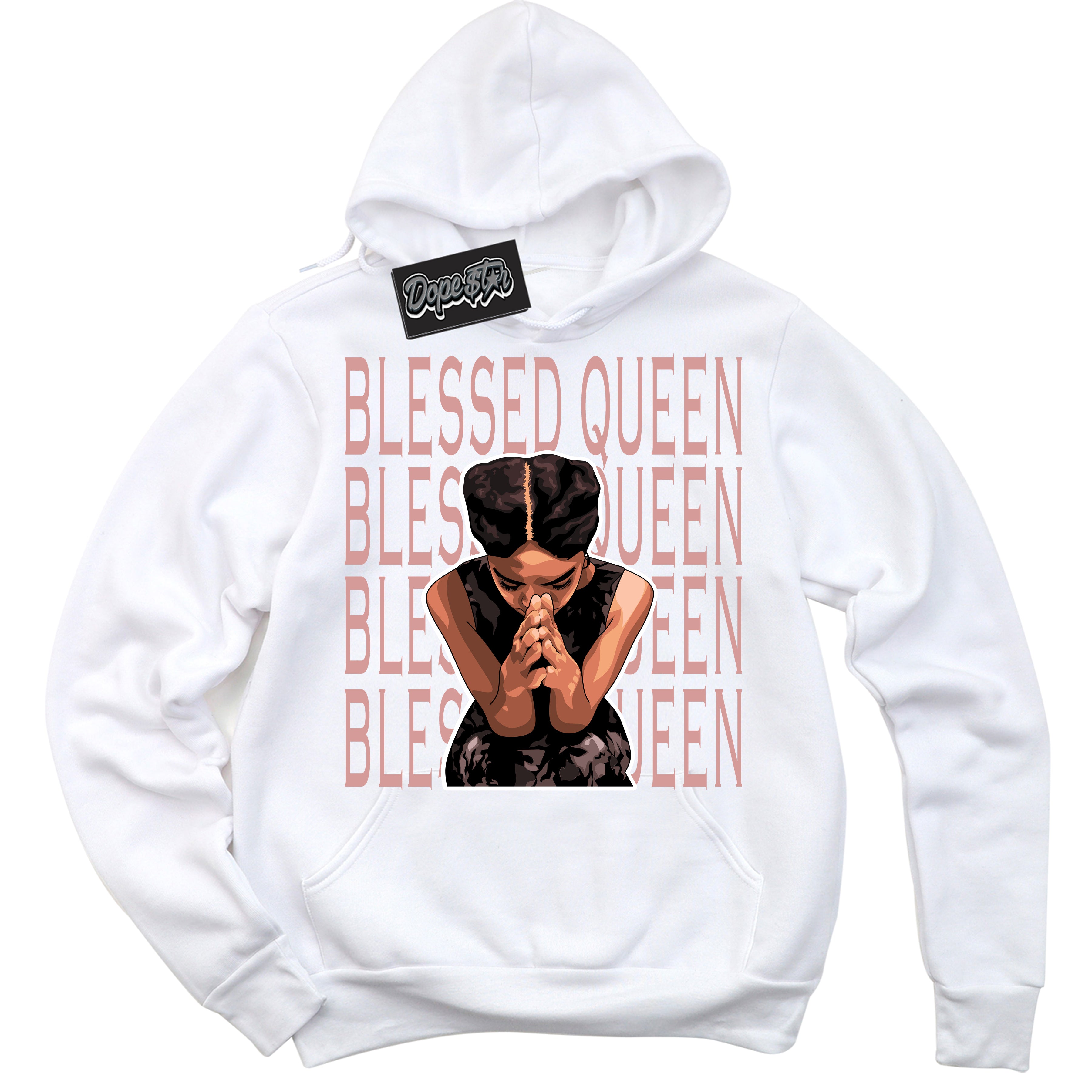 Cool White Hoodie with “ Blessed Queen ”  design that Perfectly Matches Legend Pink 11s Jordans.
