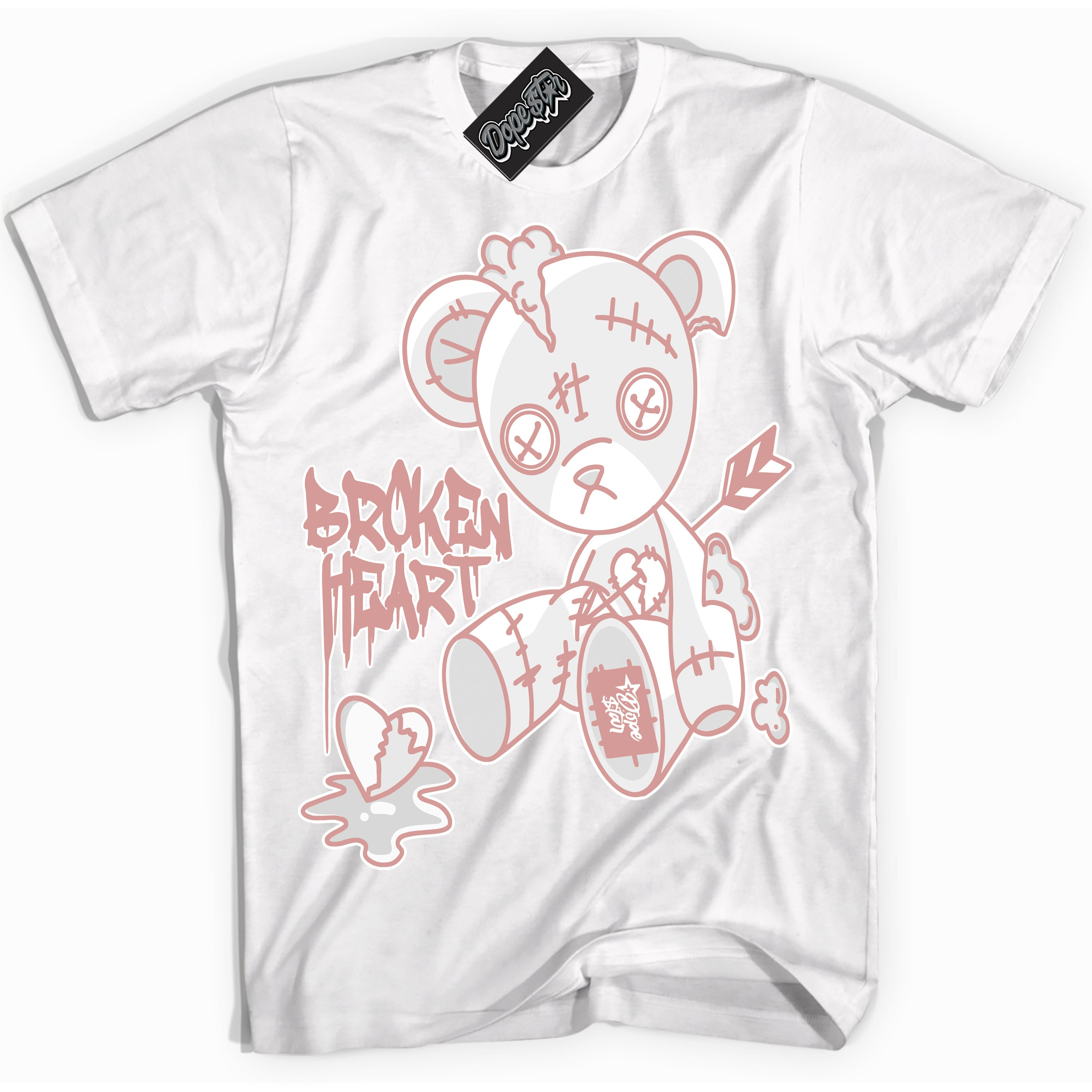 Cool White Shirt with “ Broken Heart Bear ” design that perfectly matches Legend Pink 11s Jordans.
