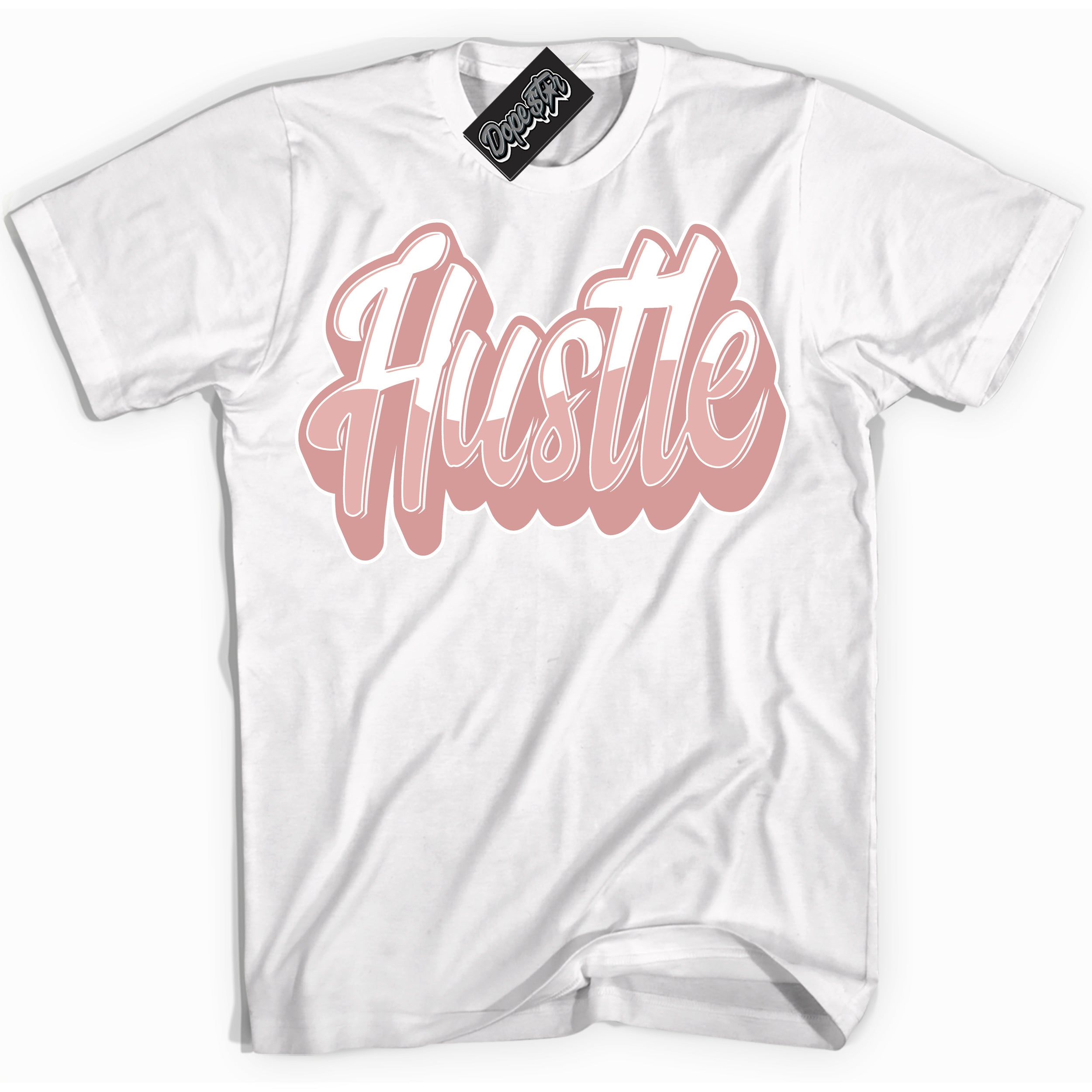 Cool White Shirt with “ Hustle ” design that perfectly matches Legend Pink 11s Jordans.