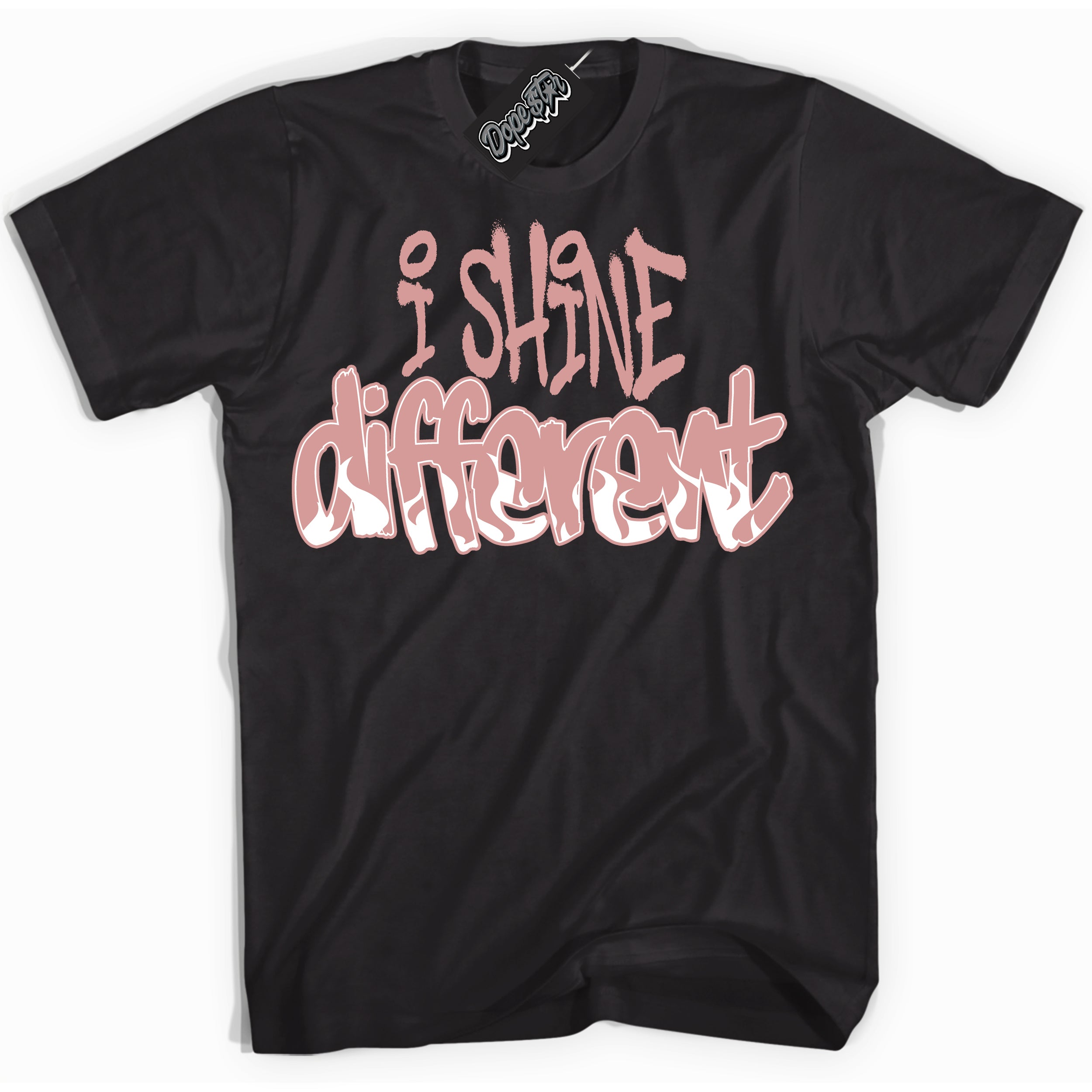 Cool Black Shirt with “ I Shine Different ” design that perfectly matches Legend Pink 11s Jordans.