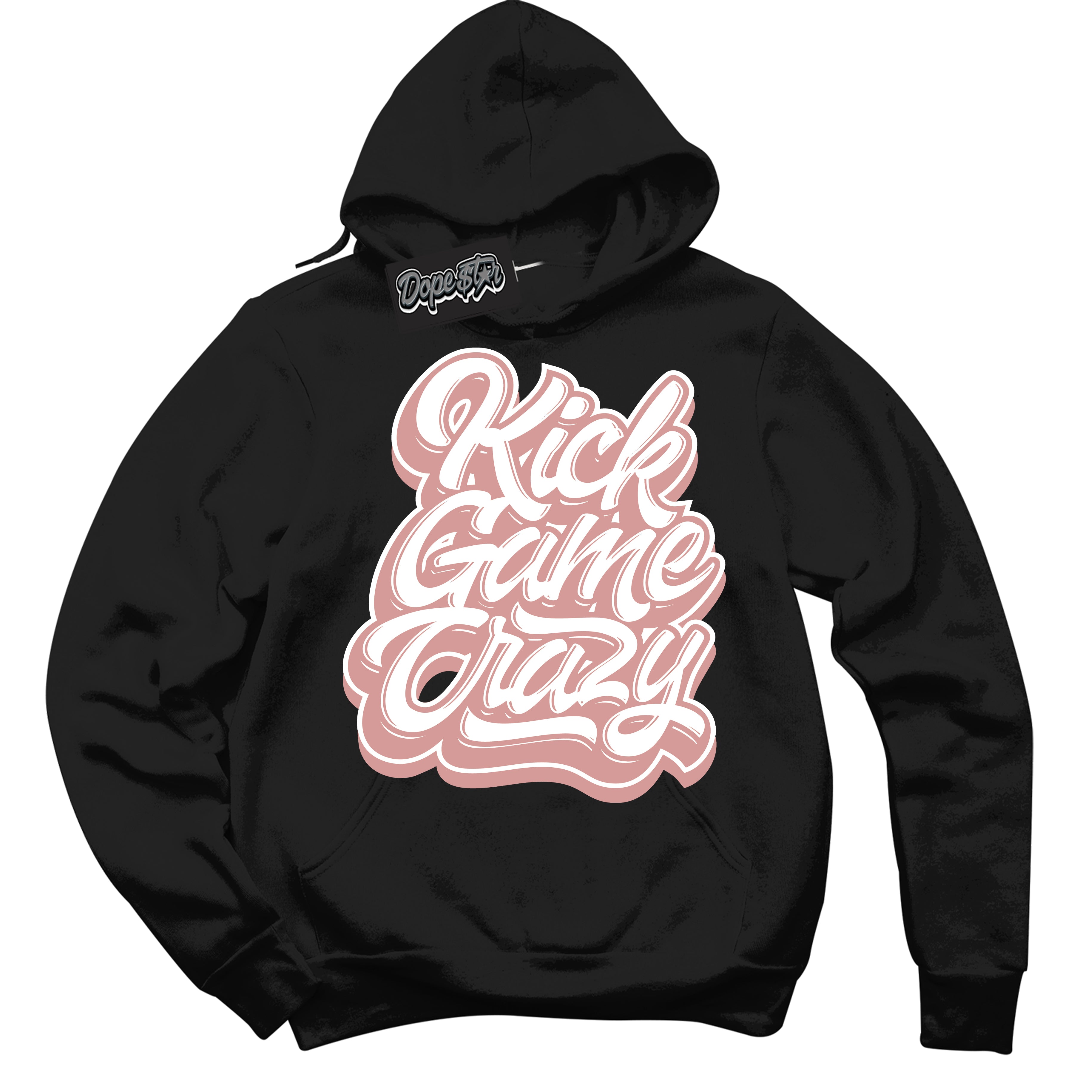 Cool Black Hoodie with “ Kick Game Crazy ”  design that Perfectly Matches Legend Pink 11s Jordans.