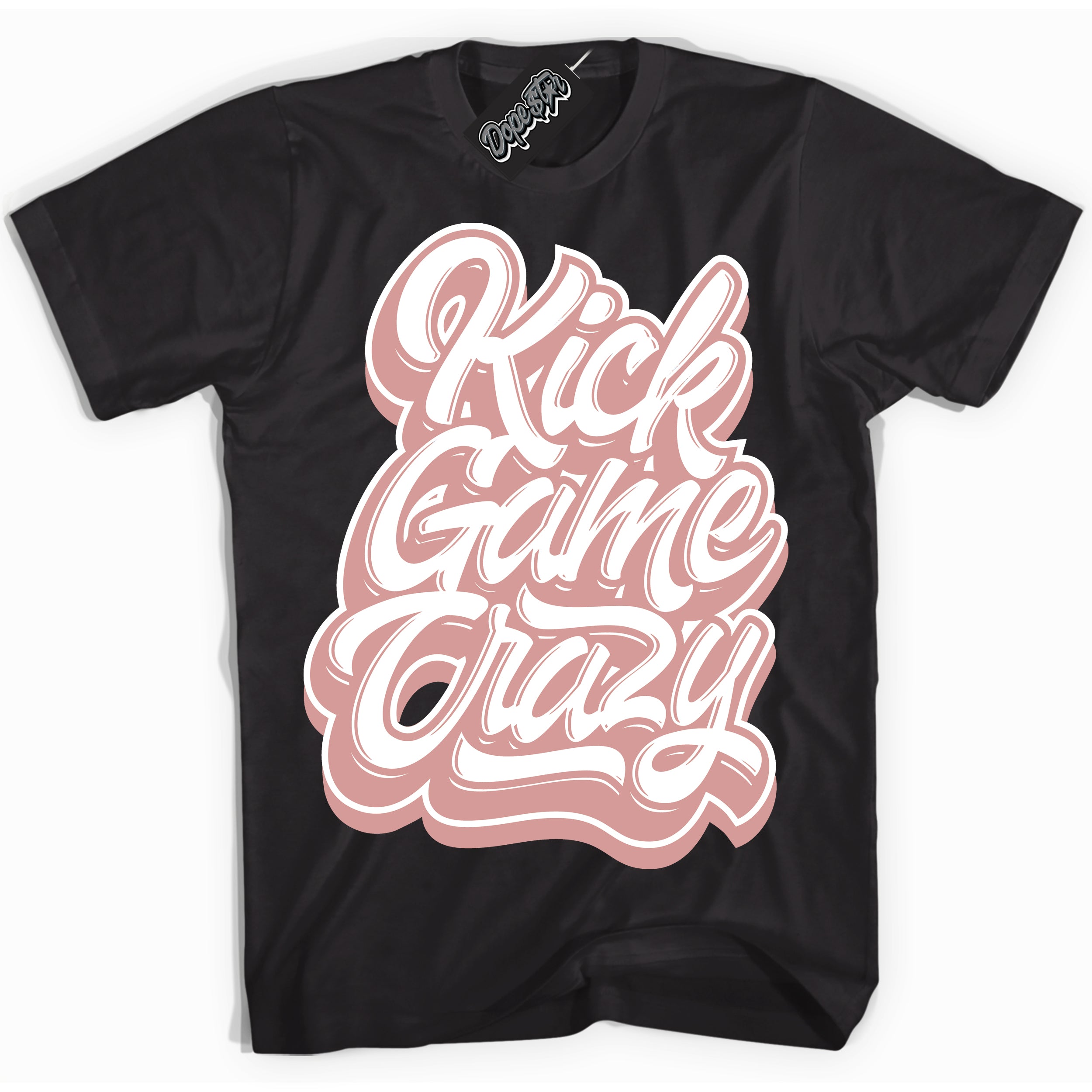 Cool Black Shirt with “ Kick Game Crazy ” design that perfectly matches Legend Pink 11s Jordans.