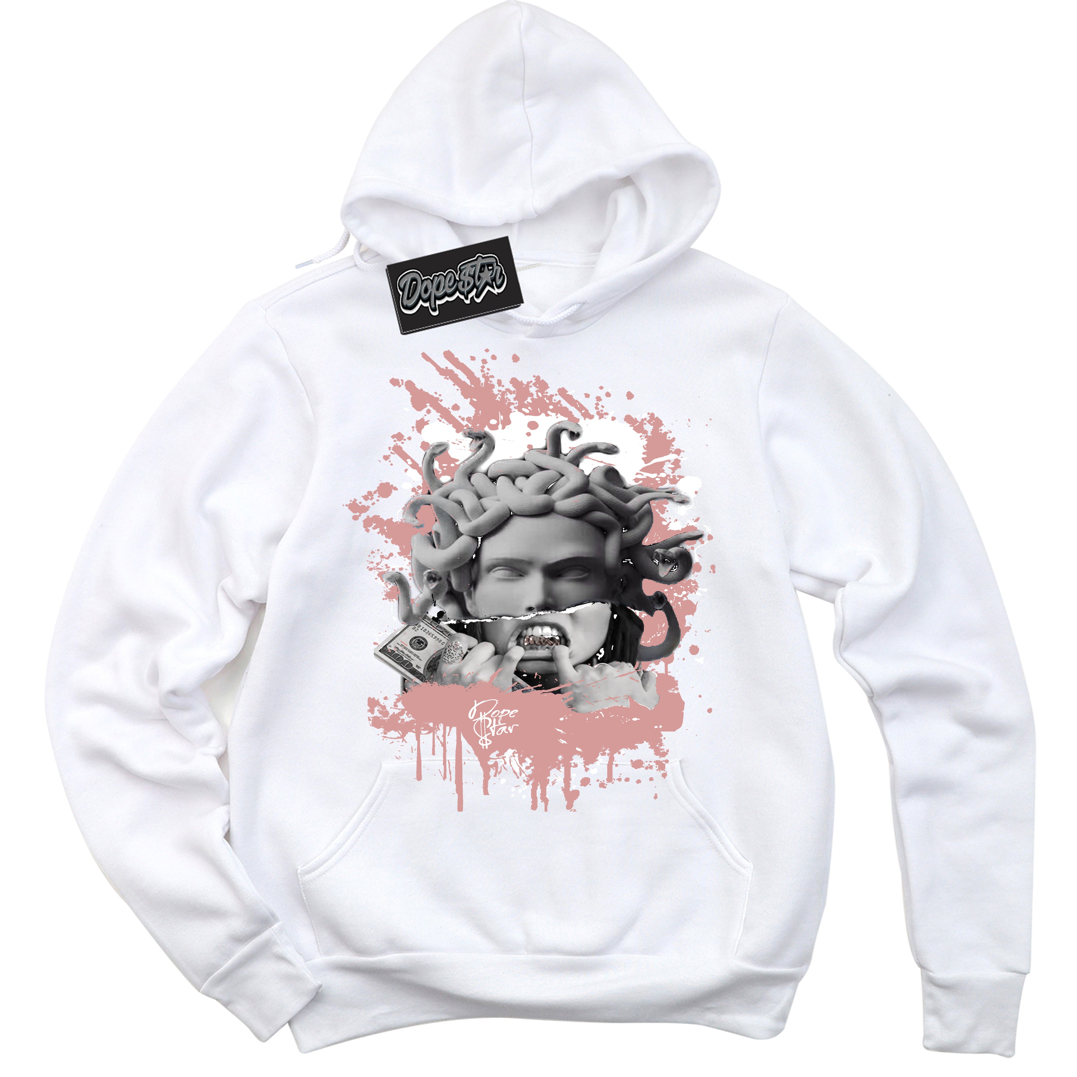 Cool White Hoodie with “ Medusa ”  design that Perfectly Matches Legend Pink 11s Jordans.