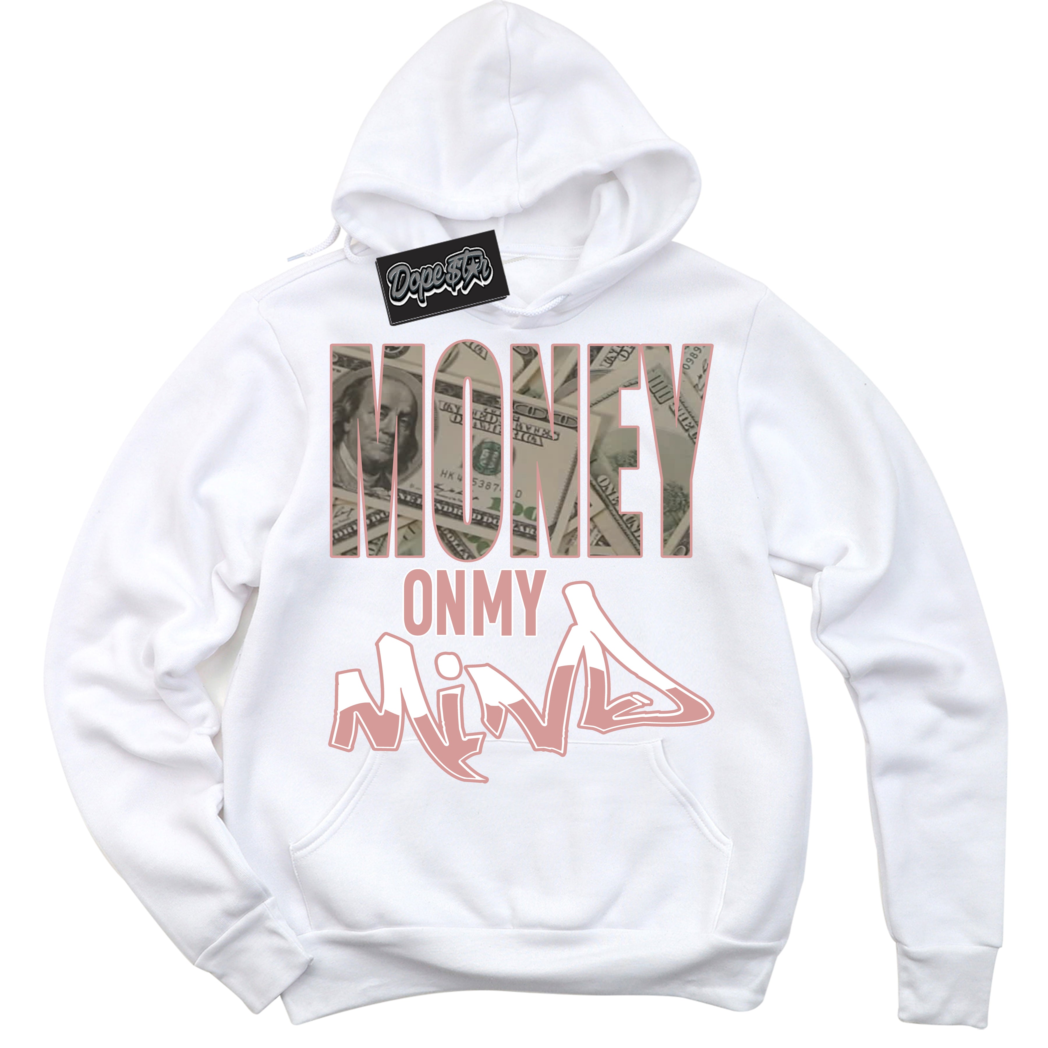 Cool White Hoodie with “ Money On My Mind ”  design that Perfectly Matches Legend Pink 11s Jordans.