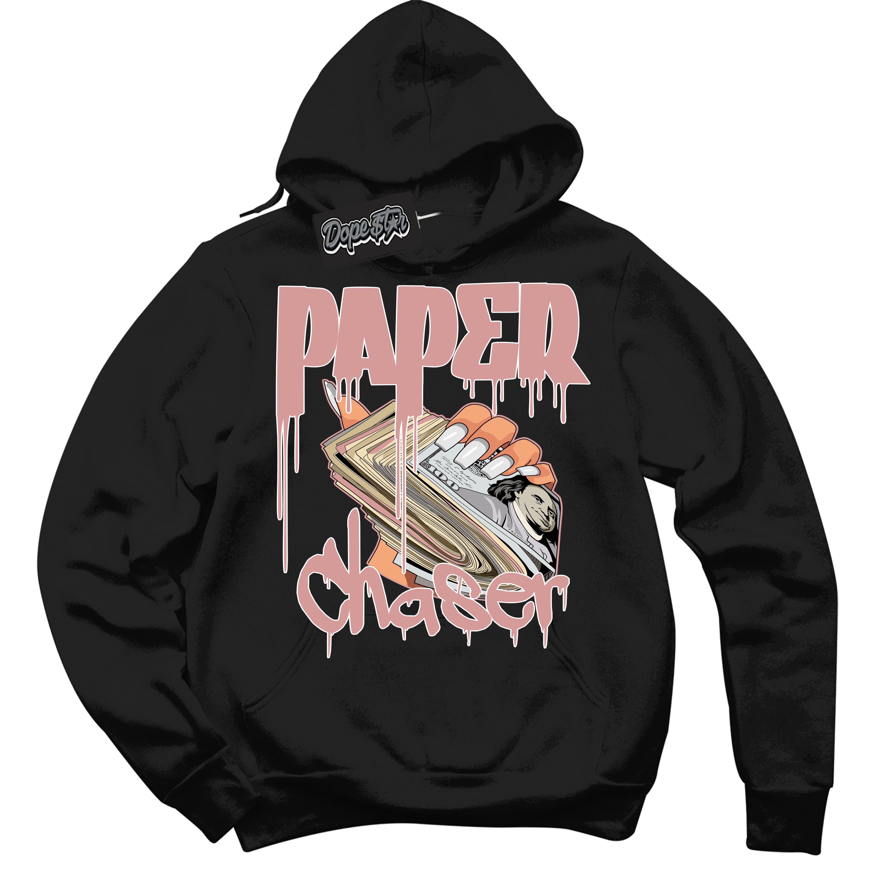 Cool Black Hoodie with “ Paper Chaser ”  design that Perfectly Matches Legend Pink 11s Jordans.