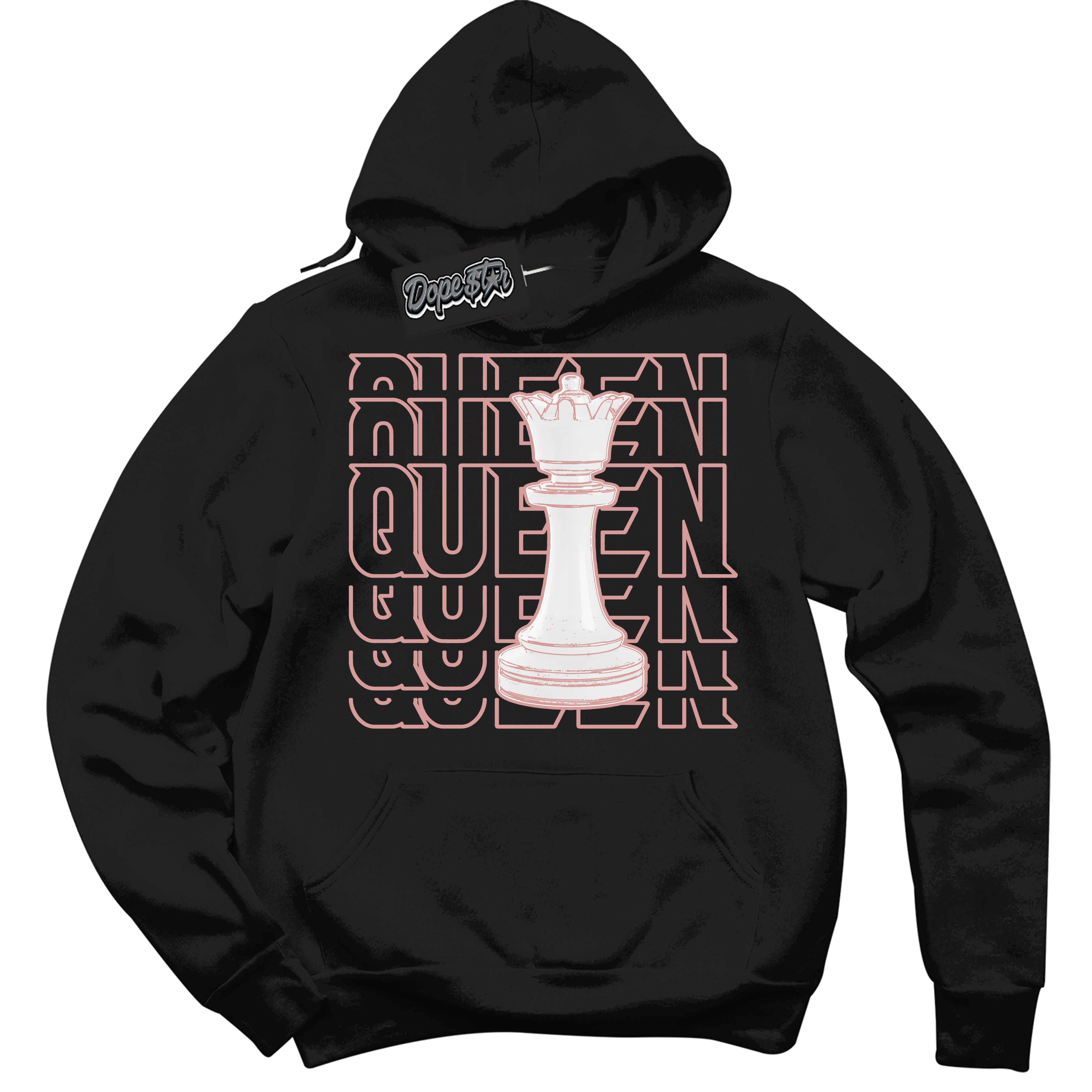 Cool Black Hoodie with “ Queen Chess ”  design that Perfectly Matches Legend Pink 11s Jordans.