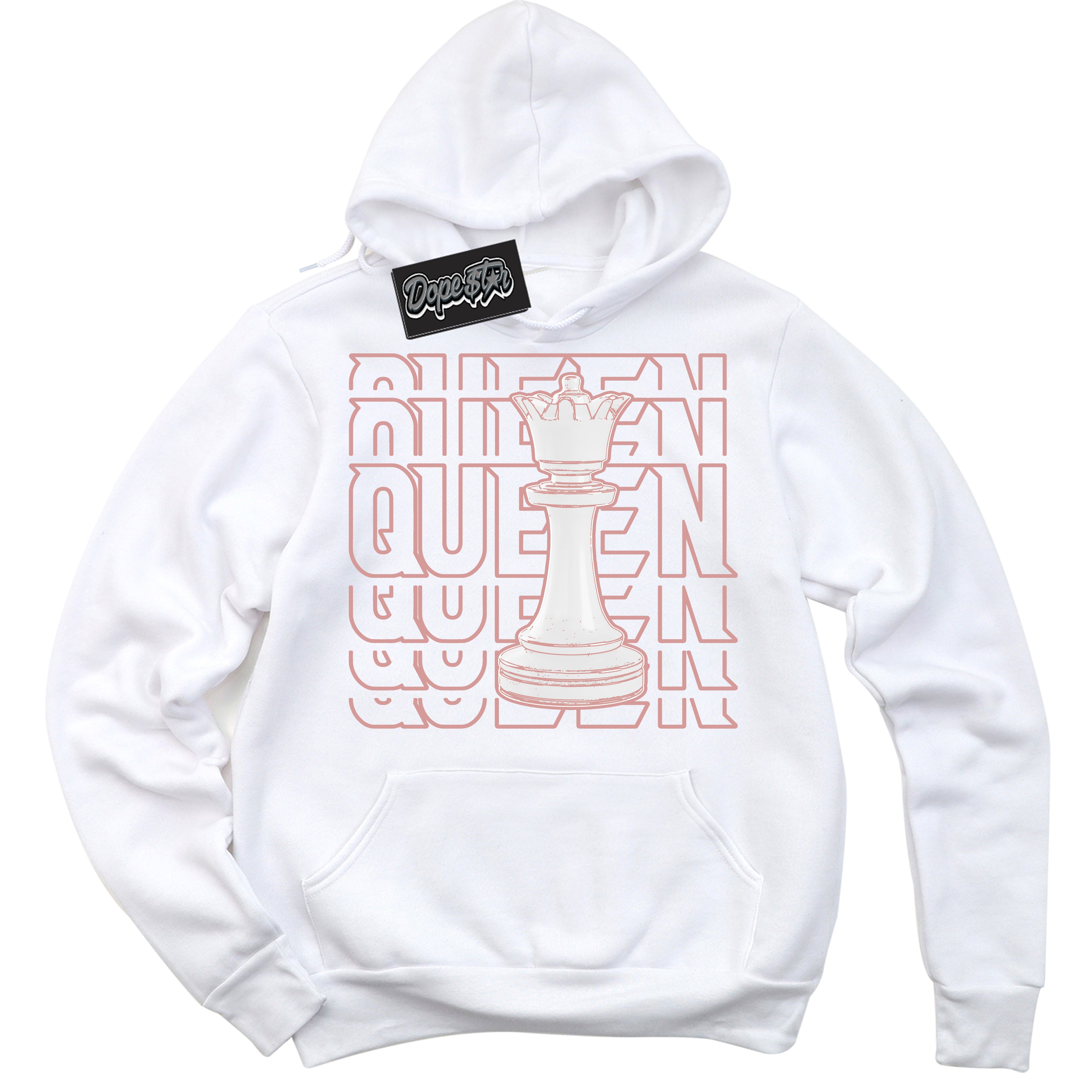 Cool White Hoodie with “ Queen Chess ”  design that Perfectly Matches Legend Pink 11s Jordans.