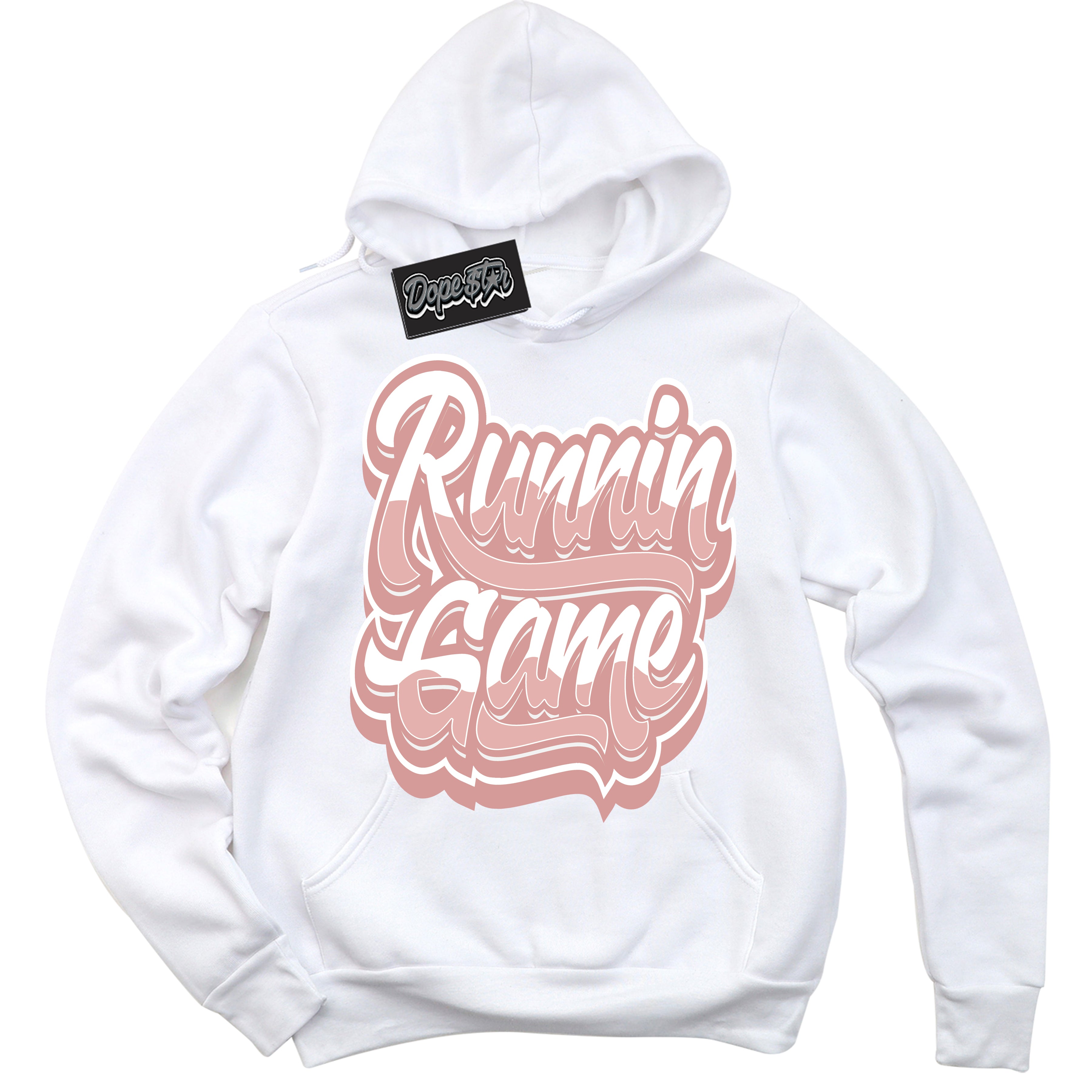 Cool White Hoodie with “ Running Game ”  design that Perfectly Matches Legend Pink 11s Jordans.