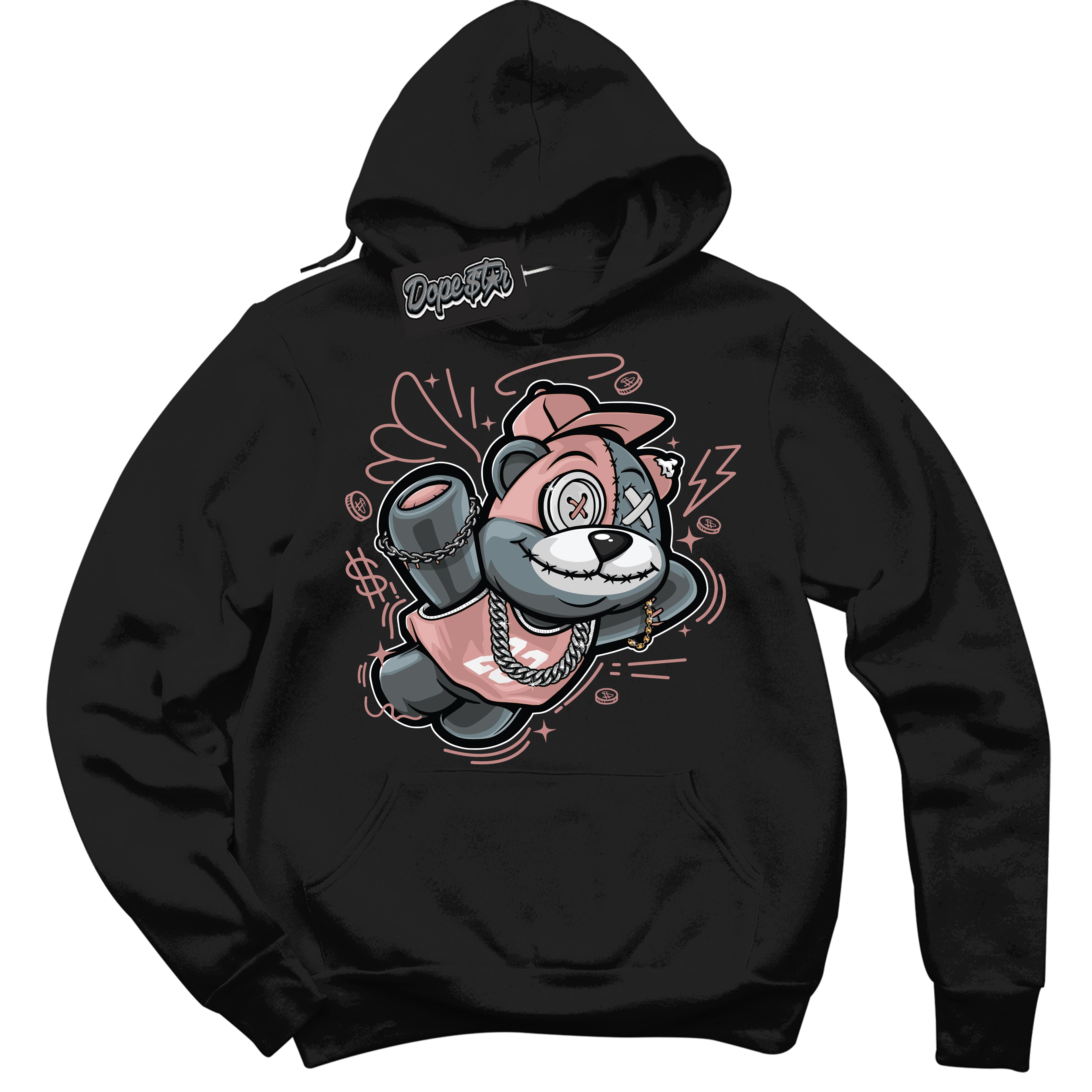 Cool Black Hoodie with “ Slam Dunk Bear ”  design that Perfectly Matches Legend Pink 11s Jordans.