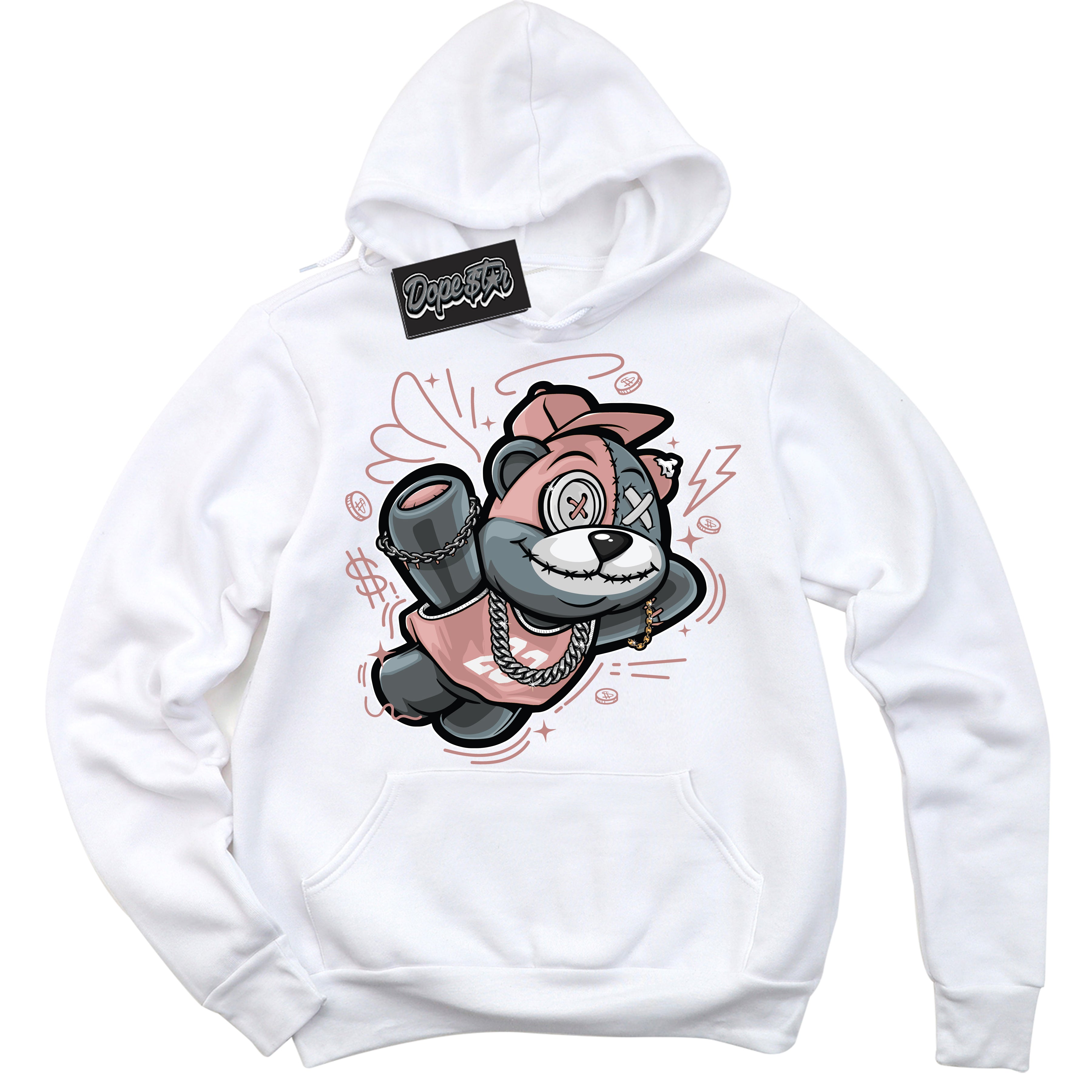 Cool White Hoodie with “ Slam Dunk Bear ”  design that Perfectly Matches Legend Pink 11s Jordans.