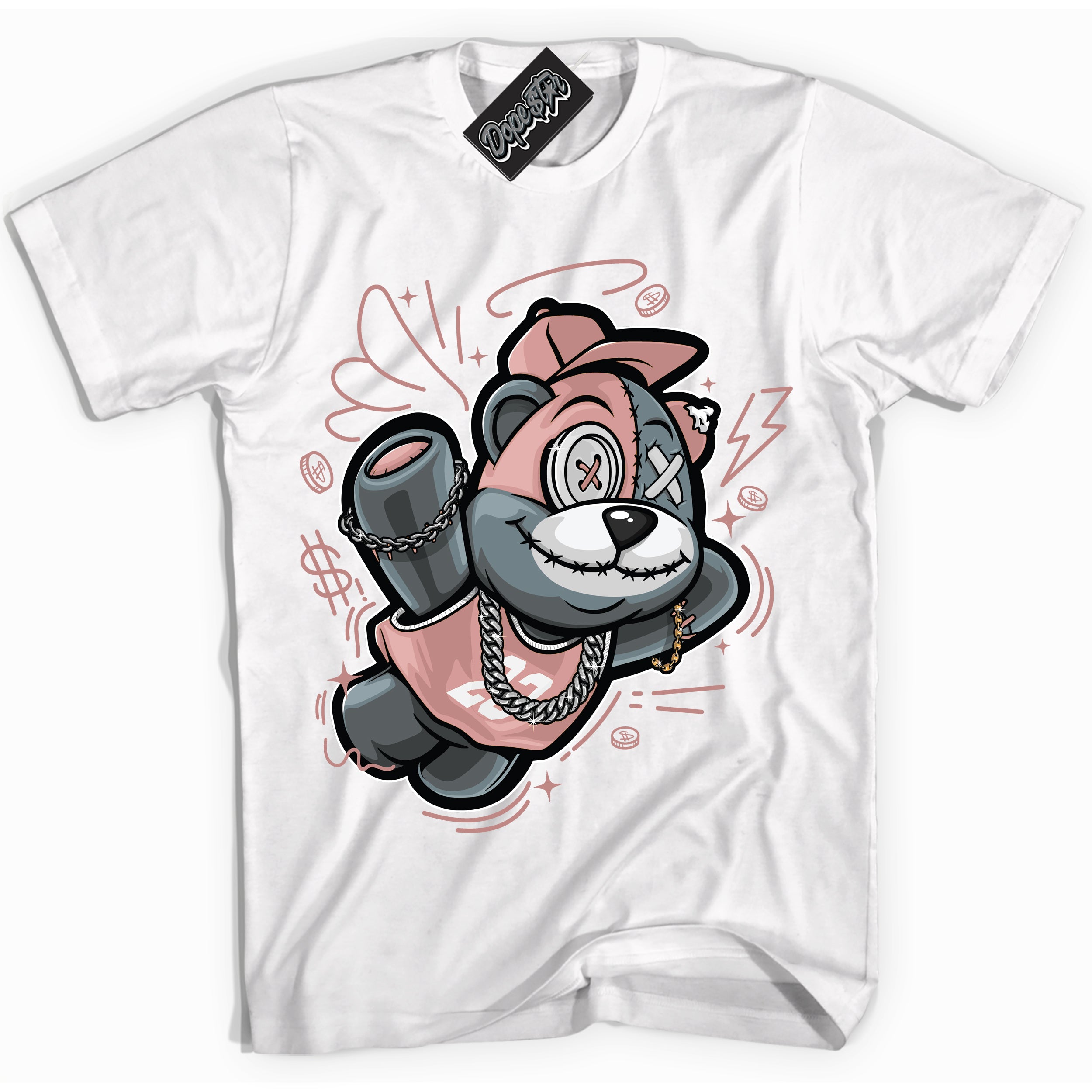 Cool White Shirt with “ Slam Dunk Bear ” design that perfectly matches Legend Pink 11s Jordans.