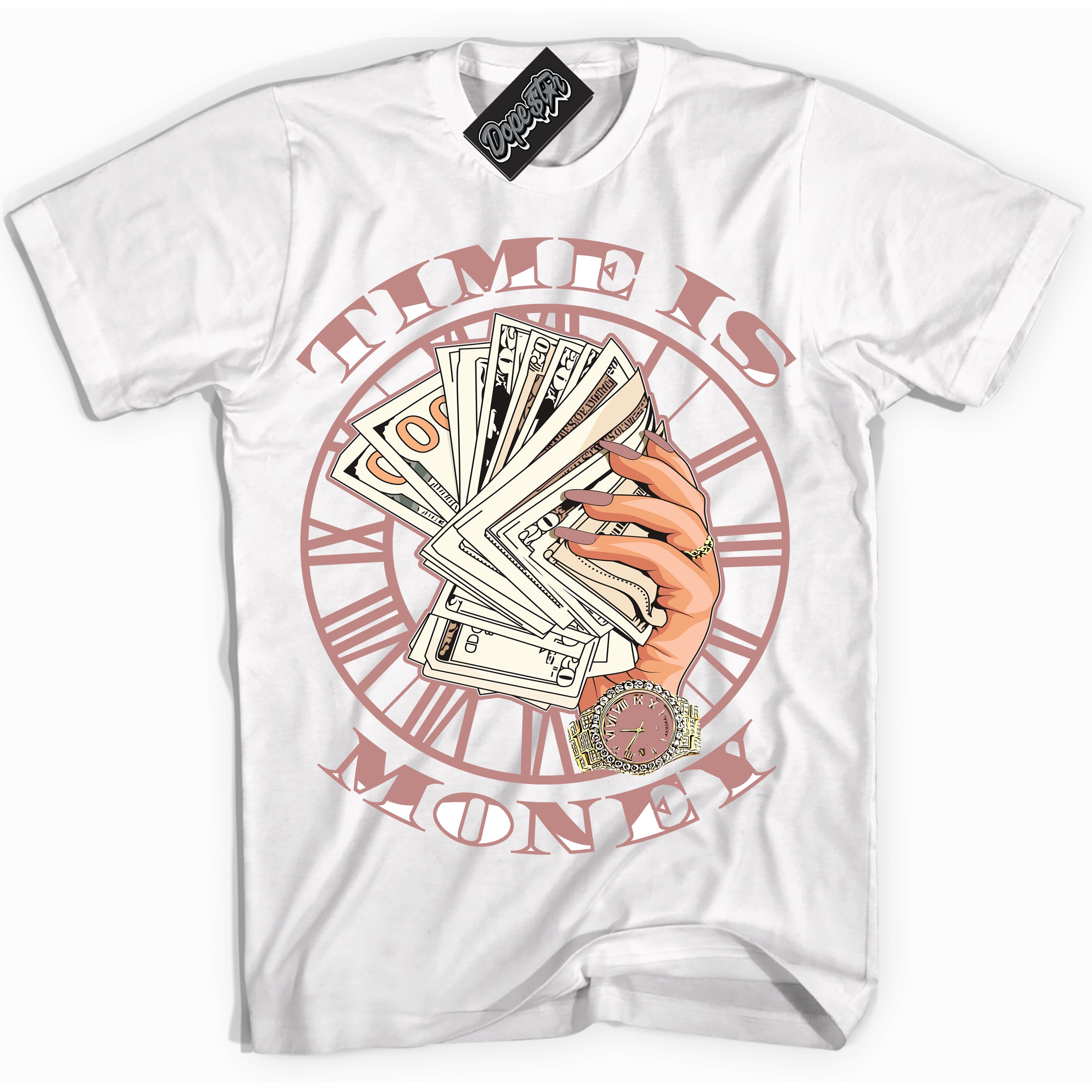 Cool White Shirt with “ Time Is Money ” design that perfectly matches Legend Pink 11s Jordans.
