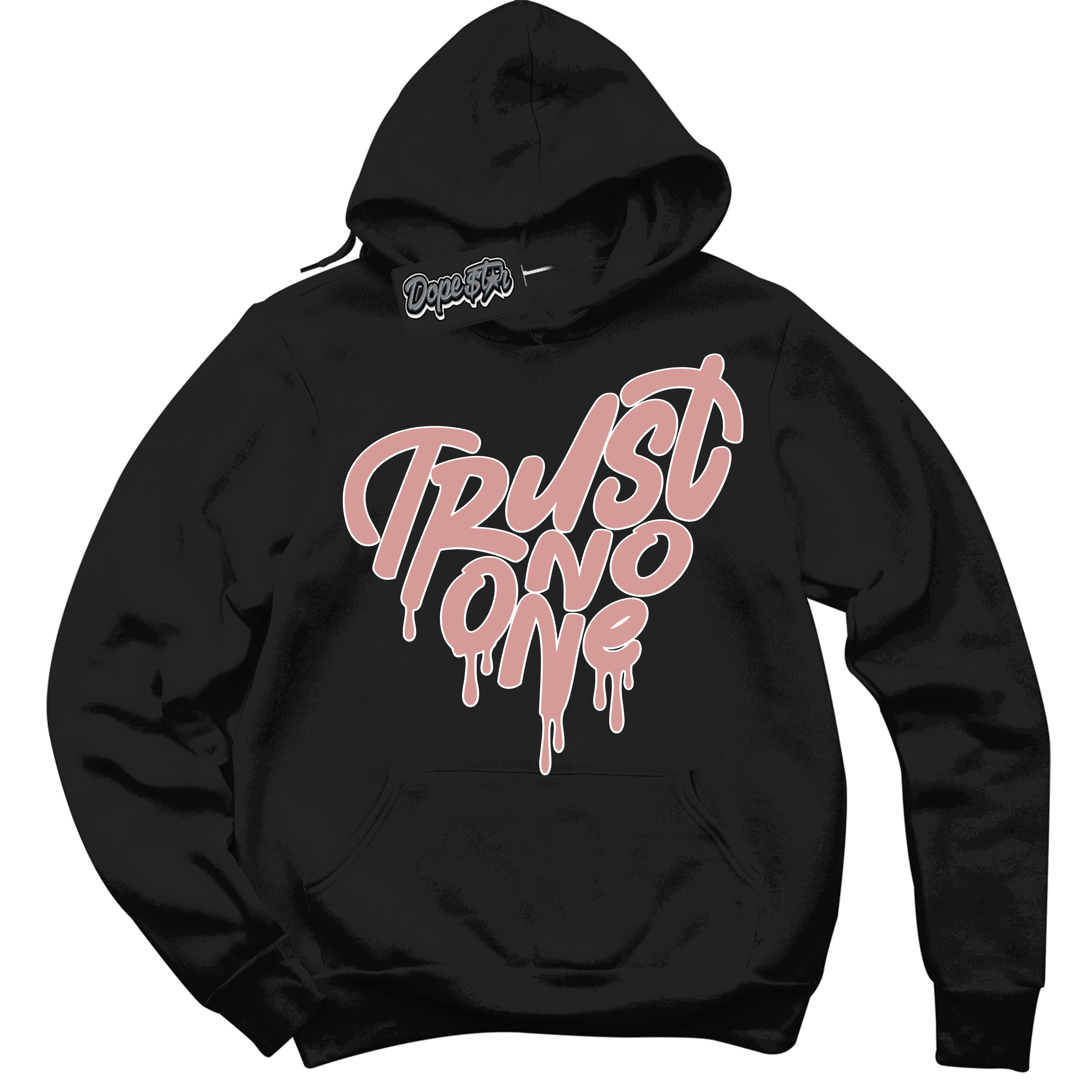 Cool Black Hoodie with “ Trust No One Heart ”  design that Perfectly Matches Legend Pink 11s Jordans.