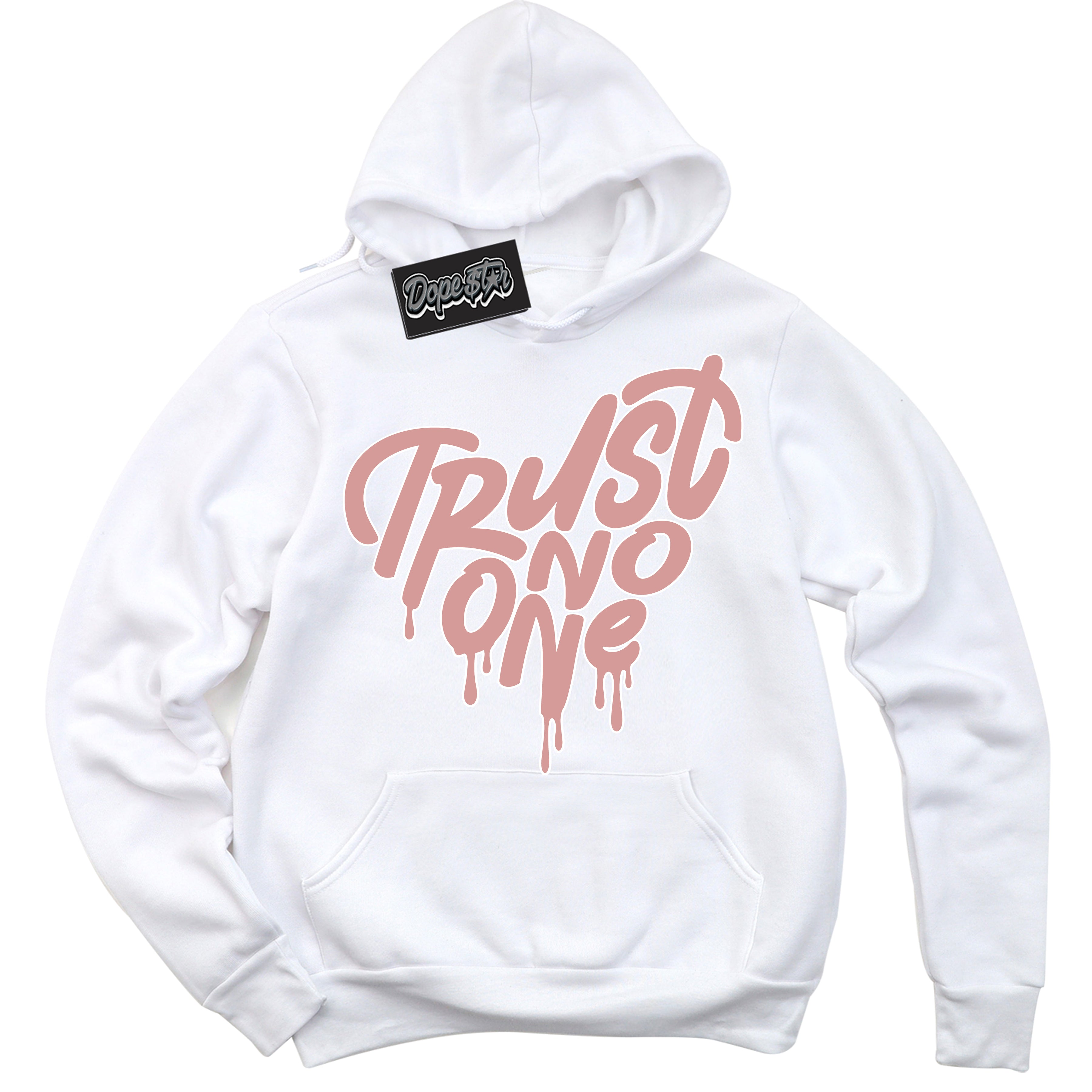 Cool White Hoodie with “ Trust No One Heart ”  design that Perfectly Matches Legend Pink 11s Jordans.