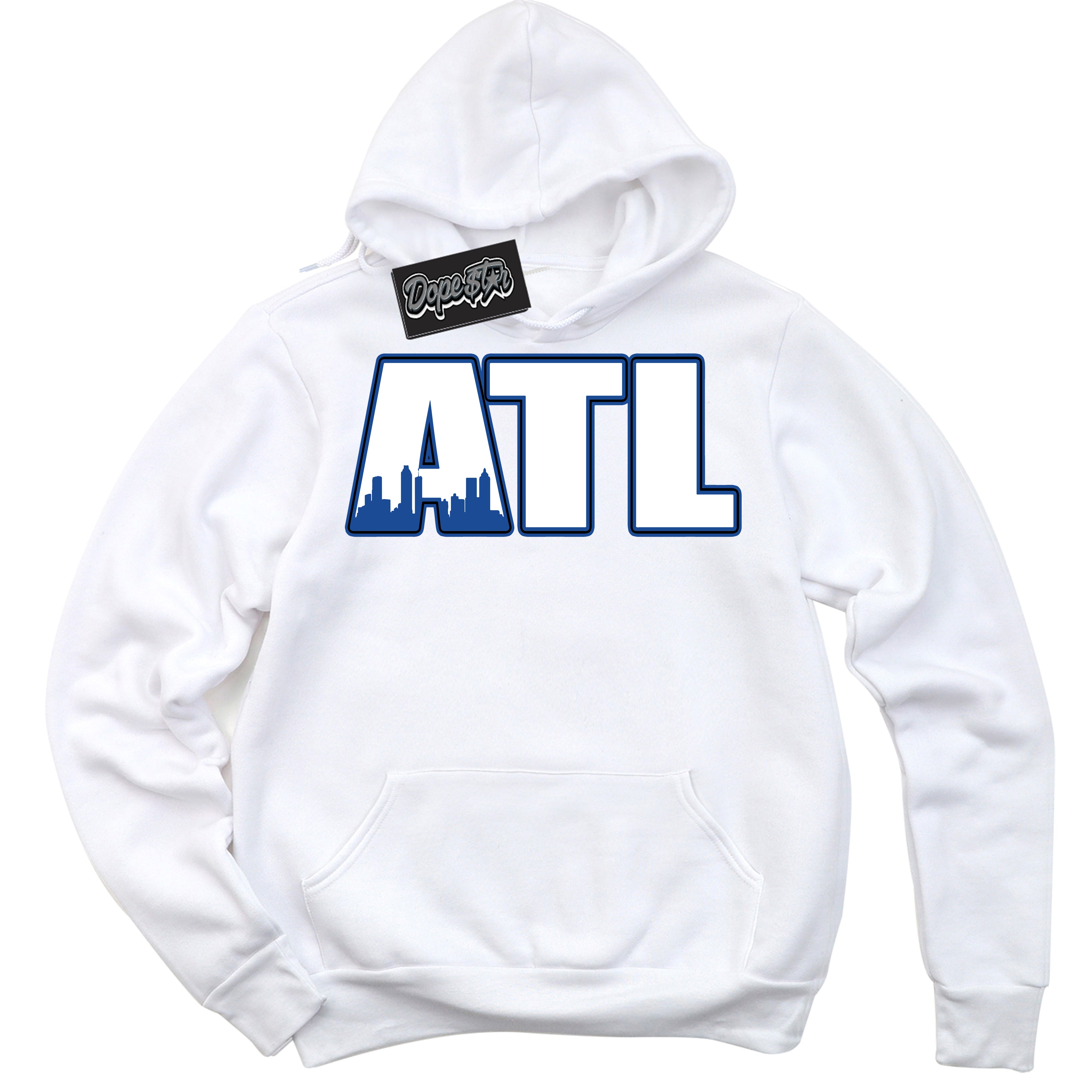 AJ12 Retro Blueberry ‘Atlanta’ – White Streetwear Hoodie | Sneaker Matching sweatshirt for AJ12 Retro Blueberry | Men's and Women's Streetwear Graphic Hoodie by Sneaker Shirts Outlet.