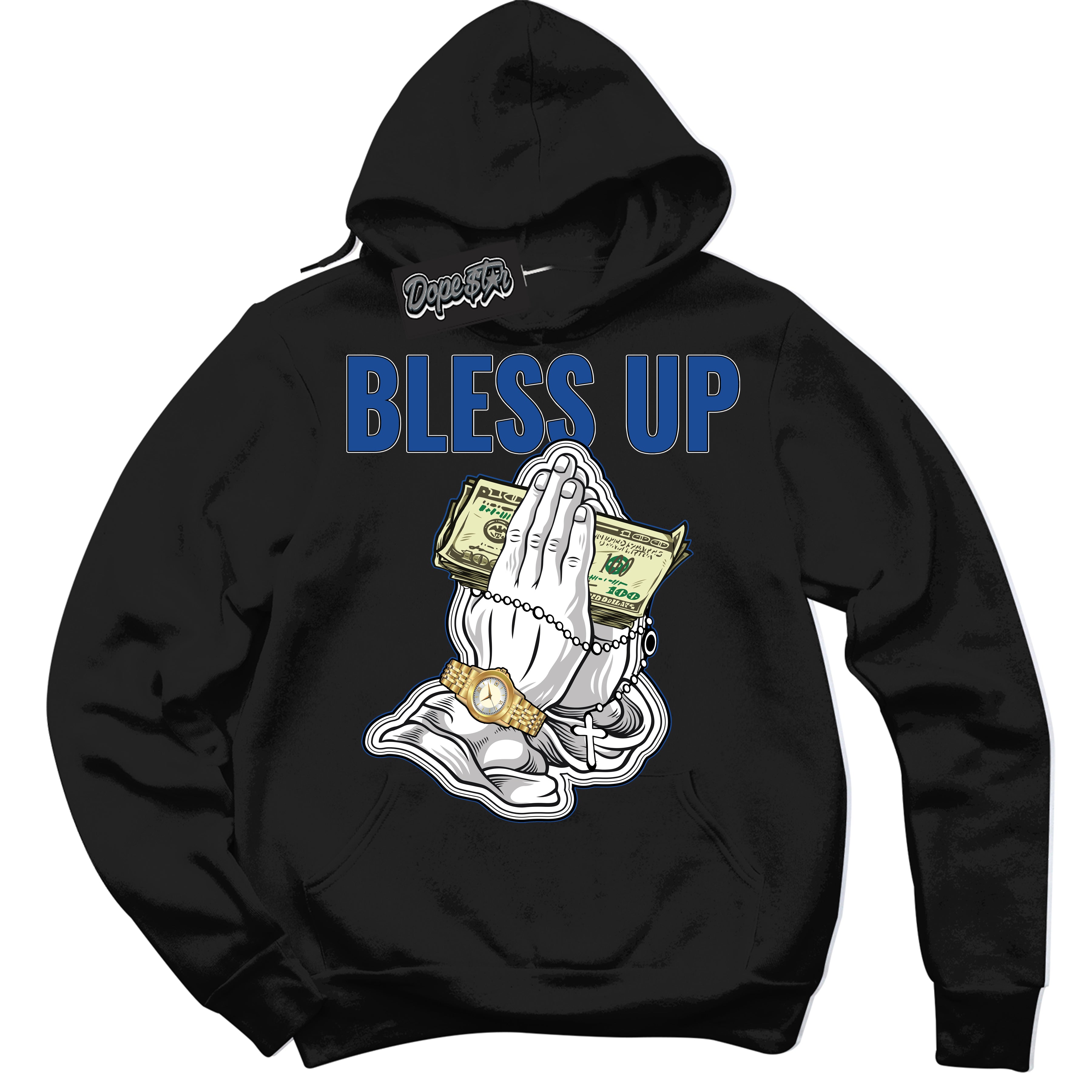 AJ12 Retro Blueberry ‘Bless Up’ – Black Streetwear Hoodie | Sneaker Matching sweatshirt for AJ12 Retro Blueberry | Men's and Women's Streetwear Graphic Hoodie by Sneaker Shirts Outlet.