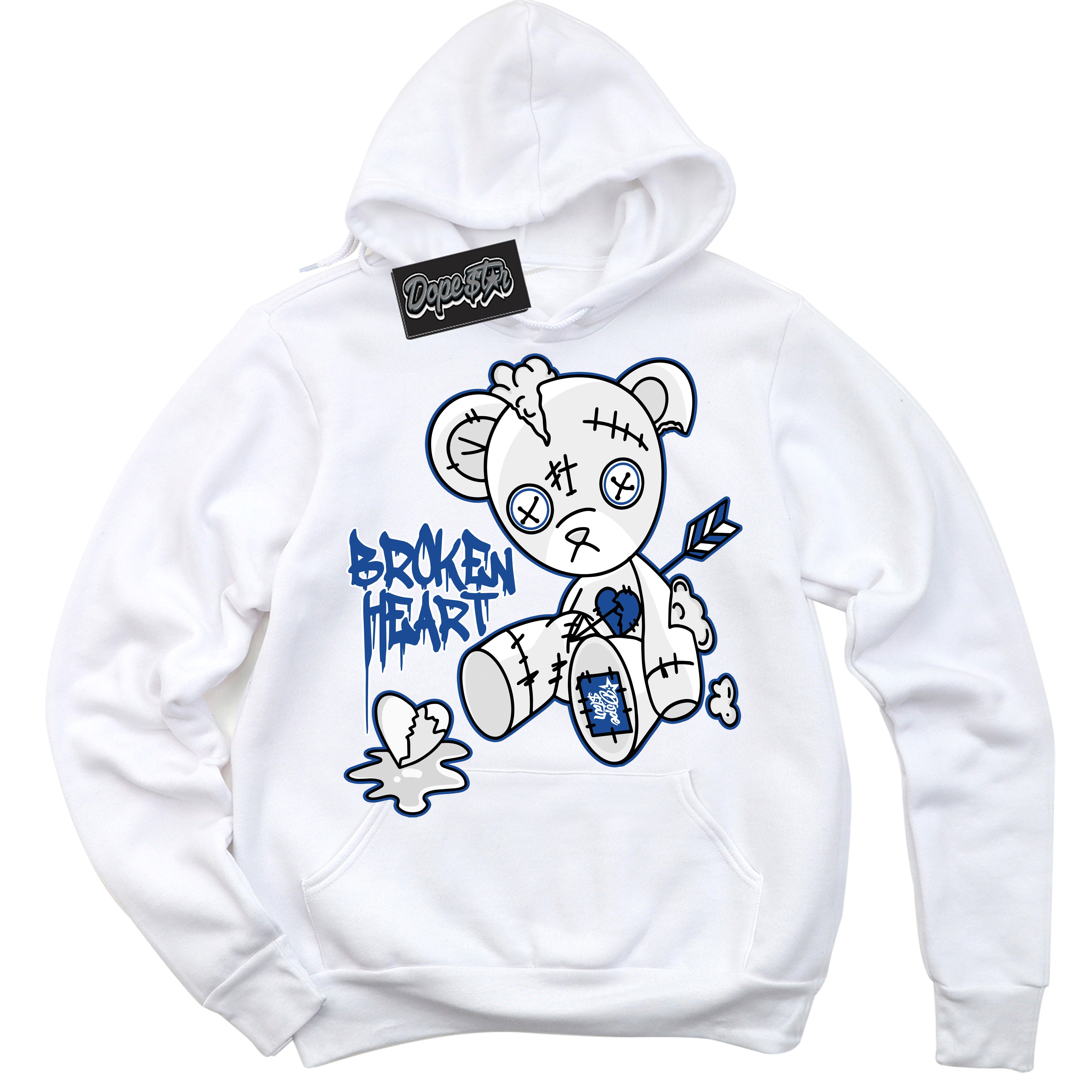 AJ12 Retro Blueberry ‘Broken Heart Bear’ – White Streetwear Hoodie | Sneaker Matching sweatshirt for AJ12 Retro Blueberry | Men's and Women's Streetwear Graphic Hoodie by Sneaker Shirts Outlet.
