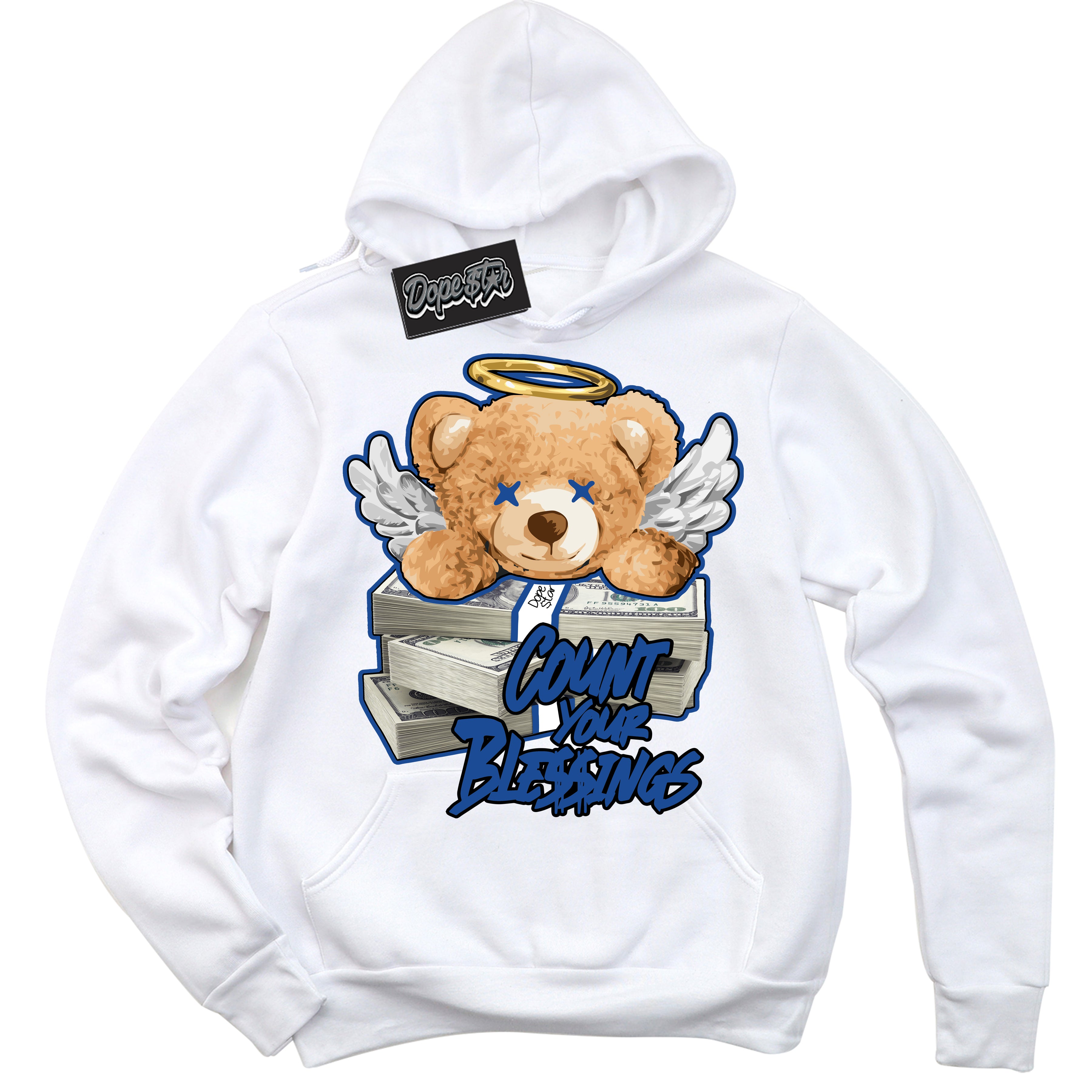 AJ12 Retro Blueberry ‘Count Your Blessings’ – White Streetwear Hoodie | Sneaker Matching sweatshirt for AJ12 Retro Blueberry | Men's and Women's Streetwear Graphic Hoodie by Sneaker Shirts Outlet.