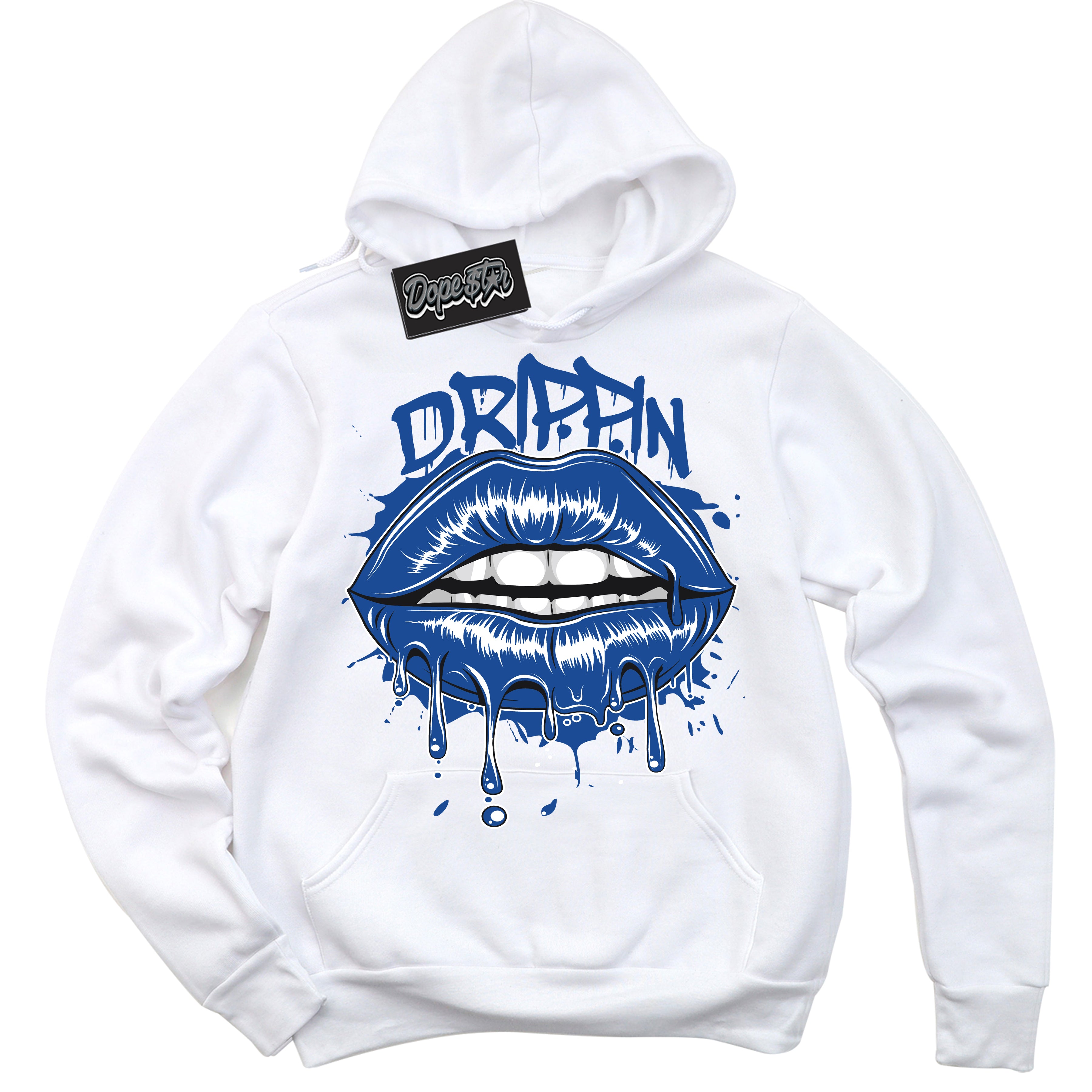 AJ12 Retro Blueberry ‘Drippin’ – White Streetwear Hoodie | Sneaker Matching sweatshirt for AJ12 Retro Blueberry | Men's and Women's Streetwear Graphic Hoodie by Sneaker Shirts Outlet.
