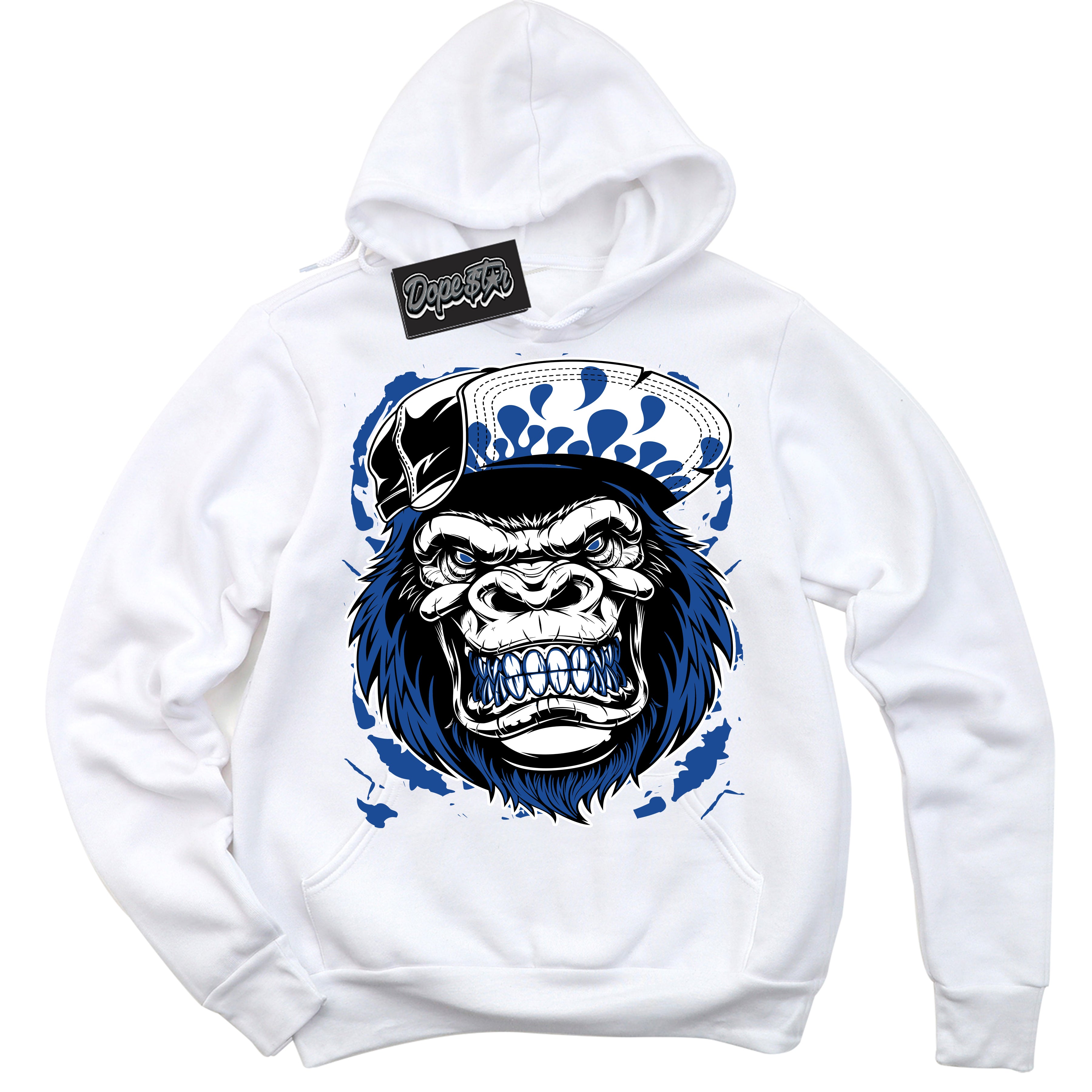 AJ12 Retro Blueberry ‘Gorilla Beast’ – White Streetwear Hoodie | Sneaker Matching sweatshirt for AJ12 Retro Blueberry | Men's and Women's Streetwear Graphic Hoodie by Sneaker Shirts Outlet.