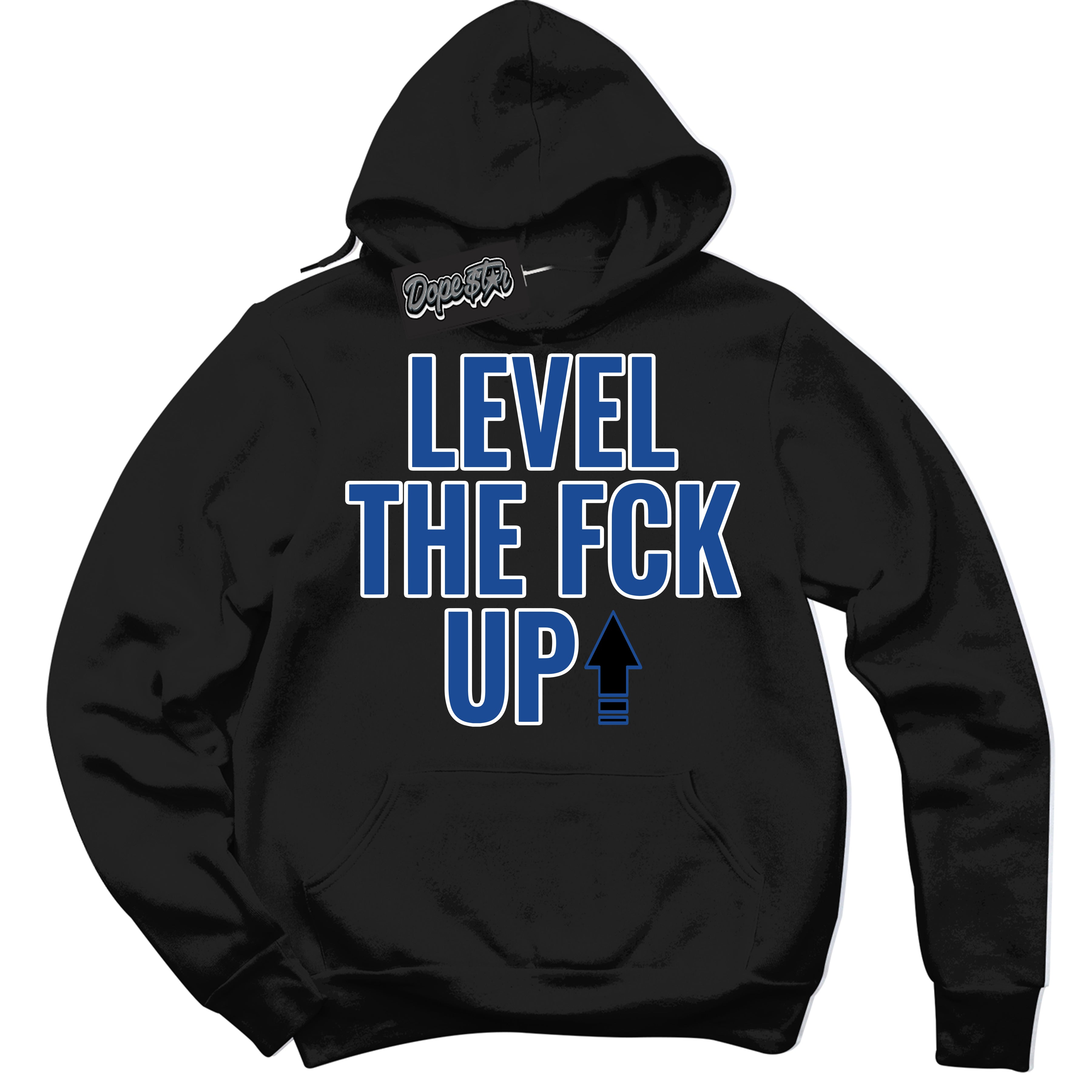 AJ12 Retro Blueberry ‘Level The Fck Up’ – Black Streetwear Hoodie | Sneaker Matching sweatshirt for AJ12 Retro Blueberry | Men's and Women's Streetwear Graphic Hoodie by Sneaker Shirts Outlet.