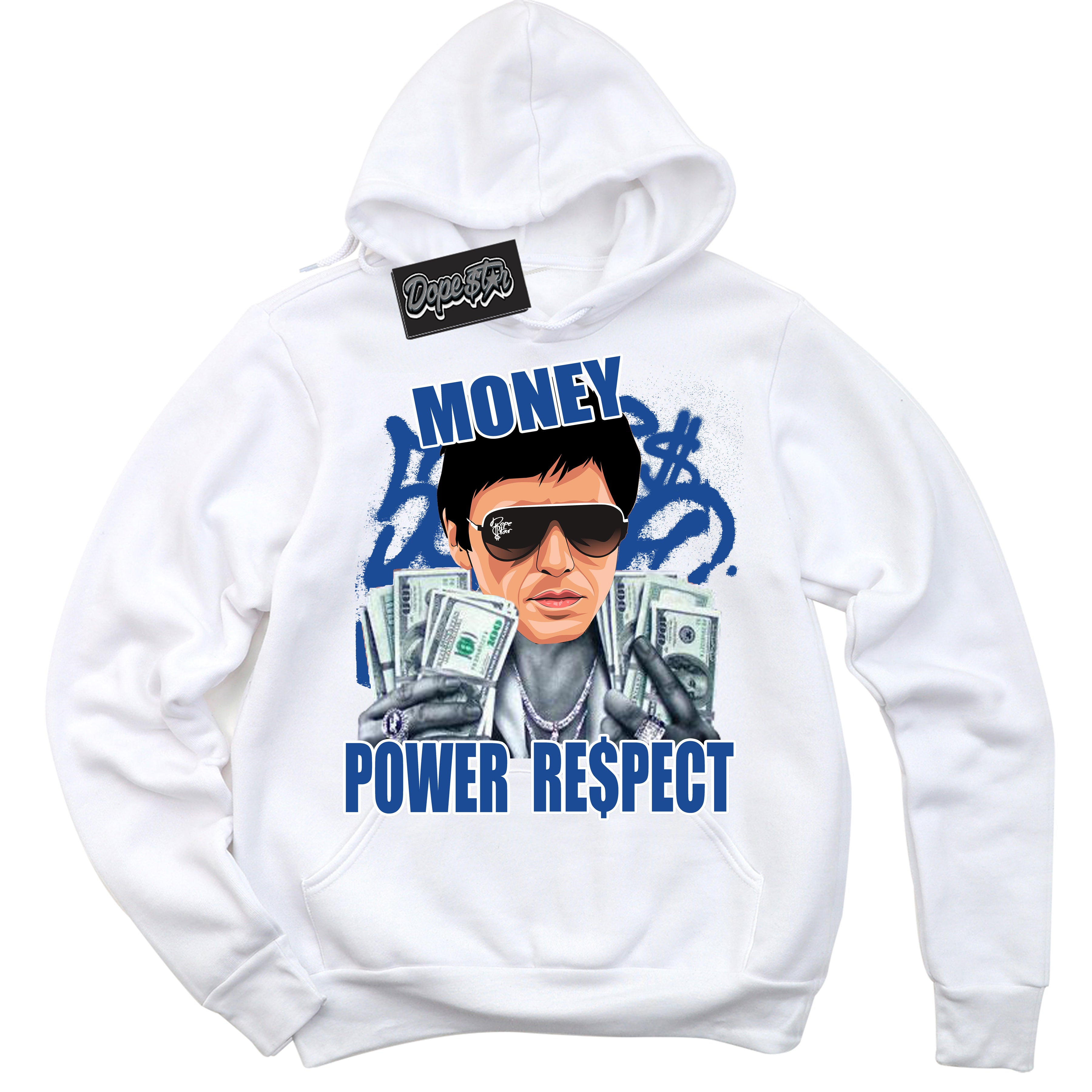 AJ12 Retro Blueberry ‘Tony Montana’ – White Streetwear Hoodie | Sneaker Matching sweatshirt for AJ12 Retro Blueberry | Men's and Women's Streetwear Graphic Hoodie by Sneaker Shirts Outlet.
