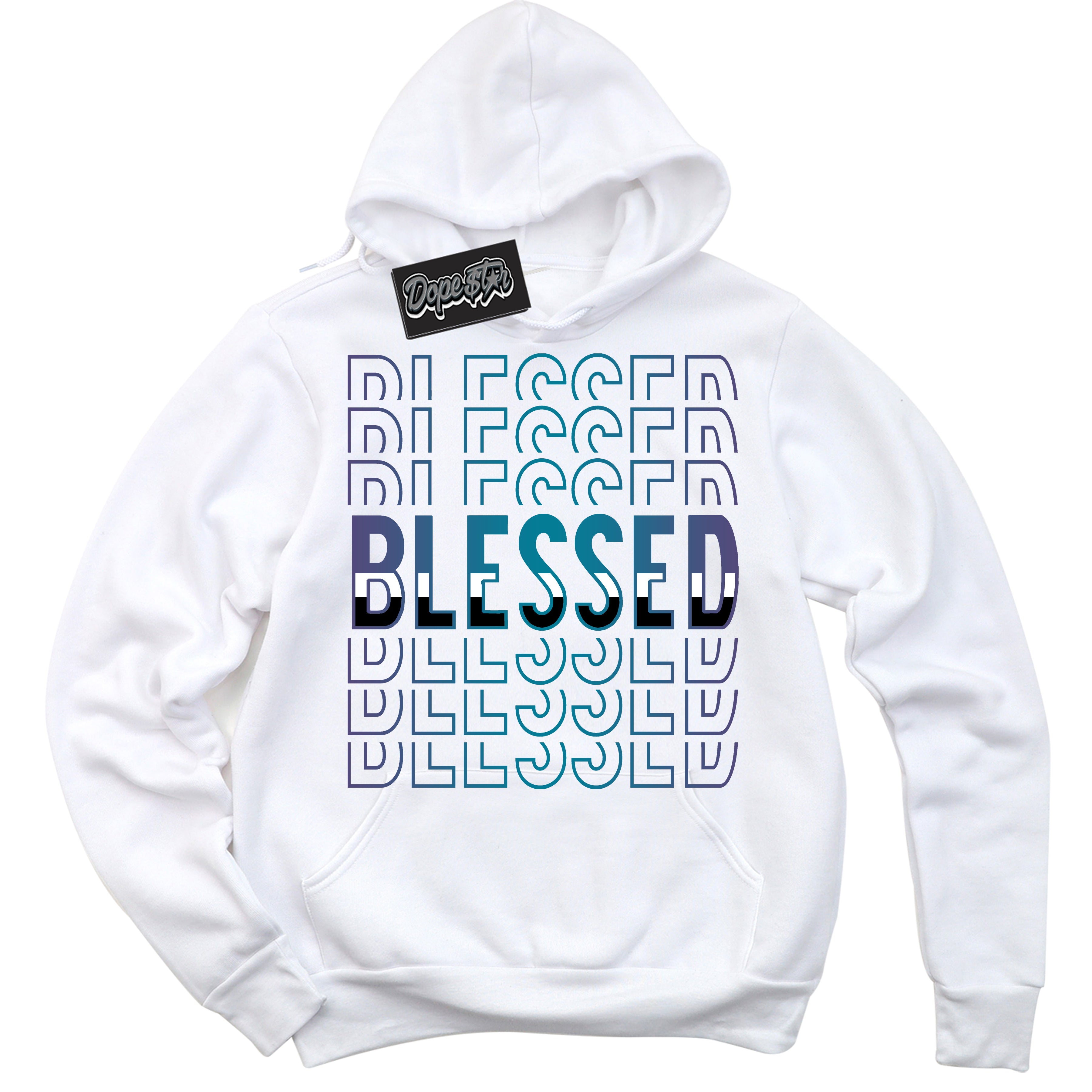 Cool White Hoodie with “ Blessed Stacked ”  design that Perfectly Matches Love Letter 14s Sneakers.