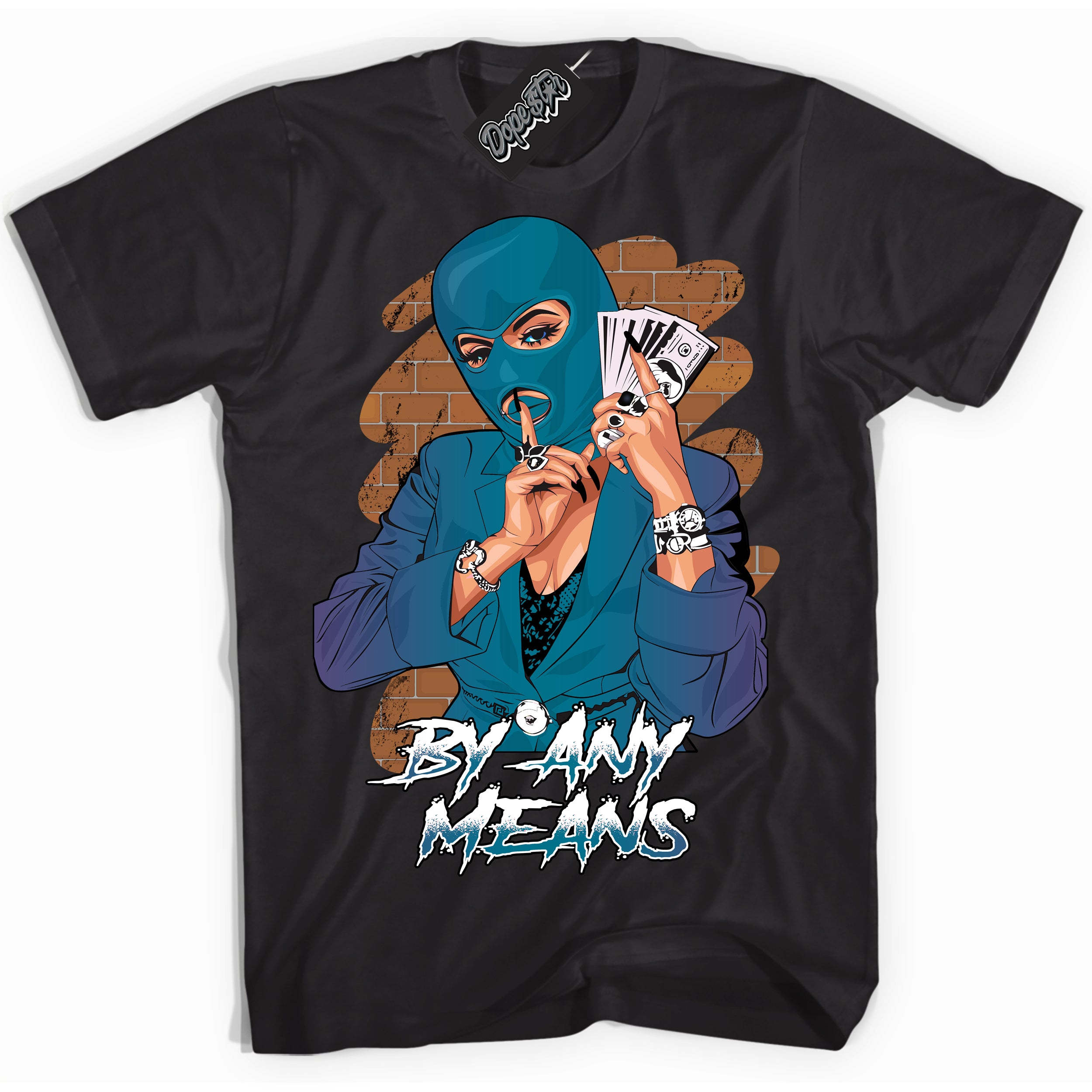 Cool Black Shirt with “ By Any Means” design that perfectly matches Love Letter 14s Sneakers.