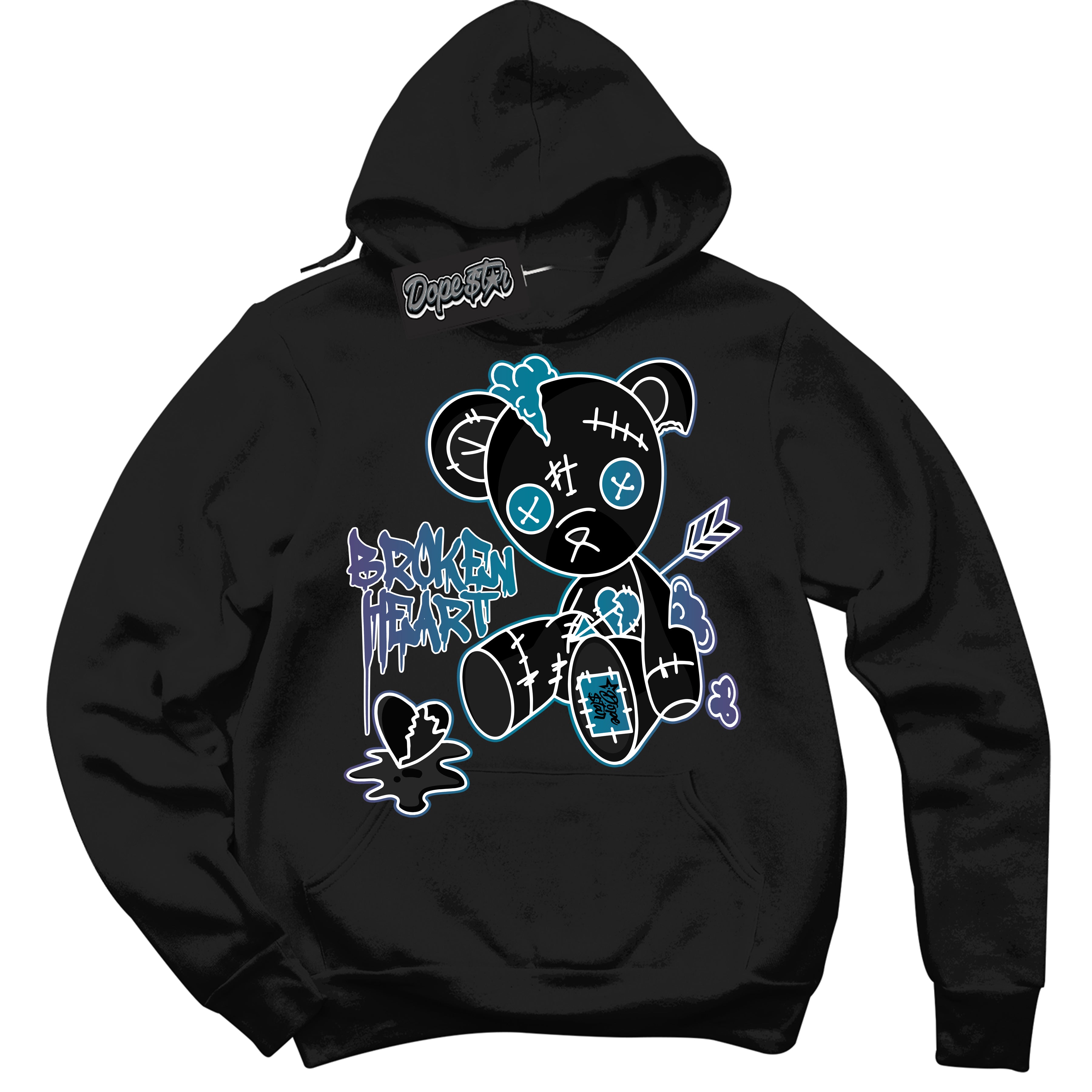Cool Black Hoodie with “ Broken Heart Bear ”  design that Perfectly Matches Love Letter 14s Sneakers.