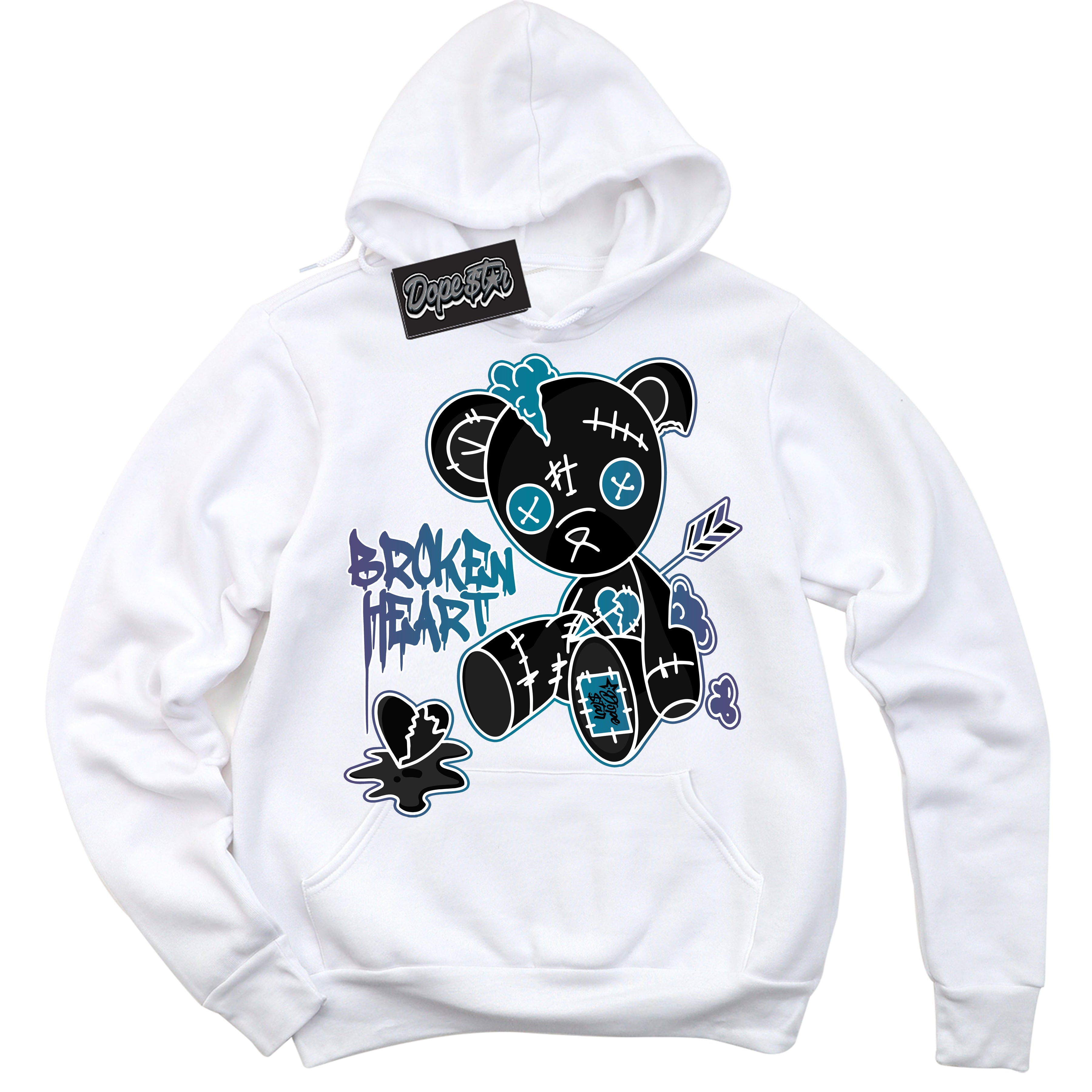 Cool White Hoodie with “ Broken Heart Bear ”  design that Perfectly Matches Love Letter 14s Sneakers.
