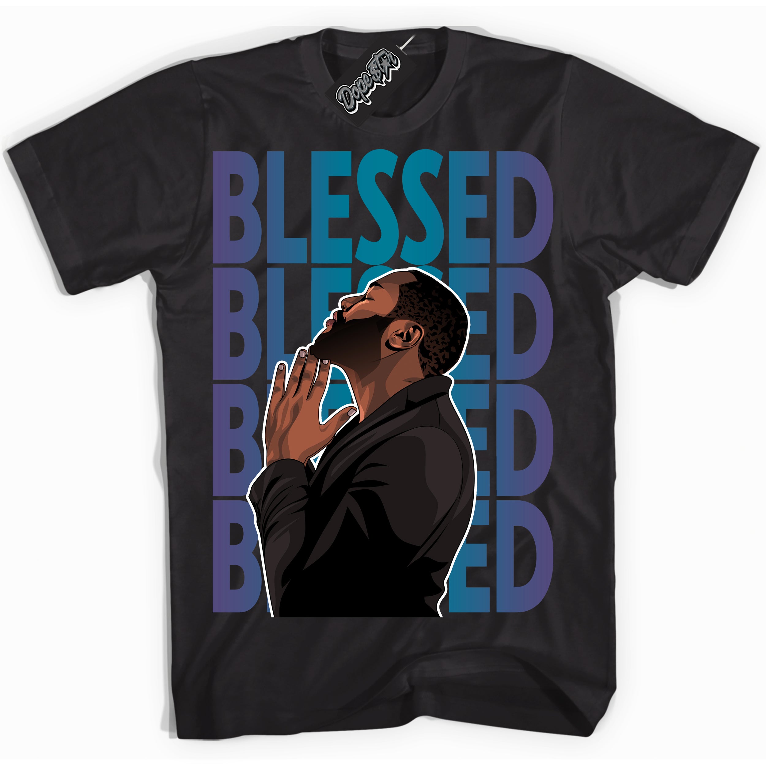 Cool Black Shirt with “ God Blessed” design that perfectly matches Love Letter 14s Sneakers.