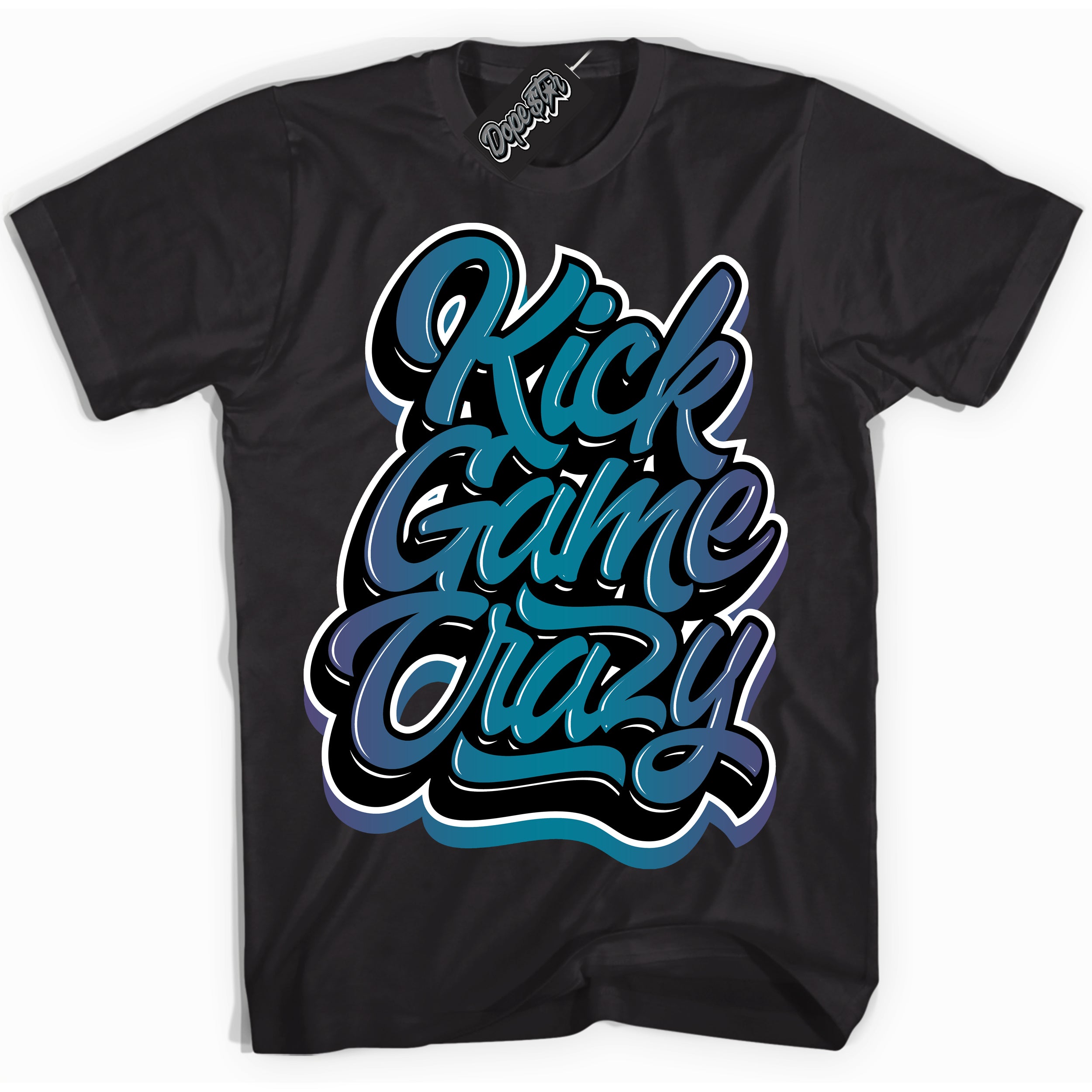 Cool Black Shirt with “ Kick Game Crazy” design that perfectly matches Love Letter 14s Sneakers.