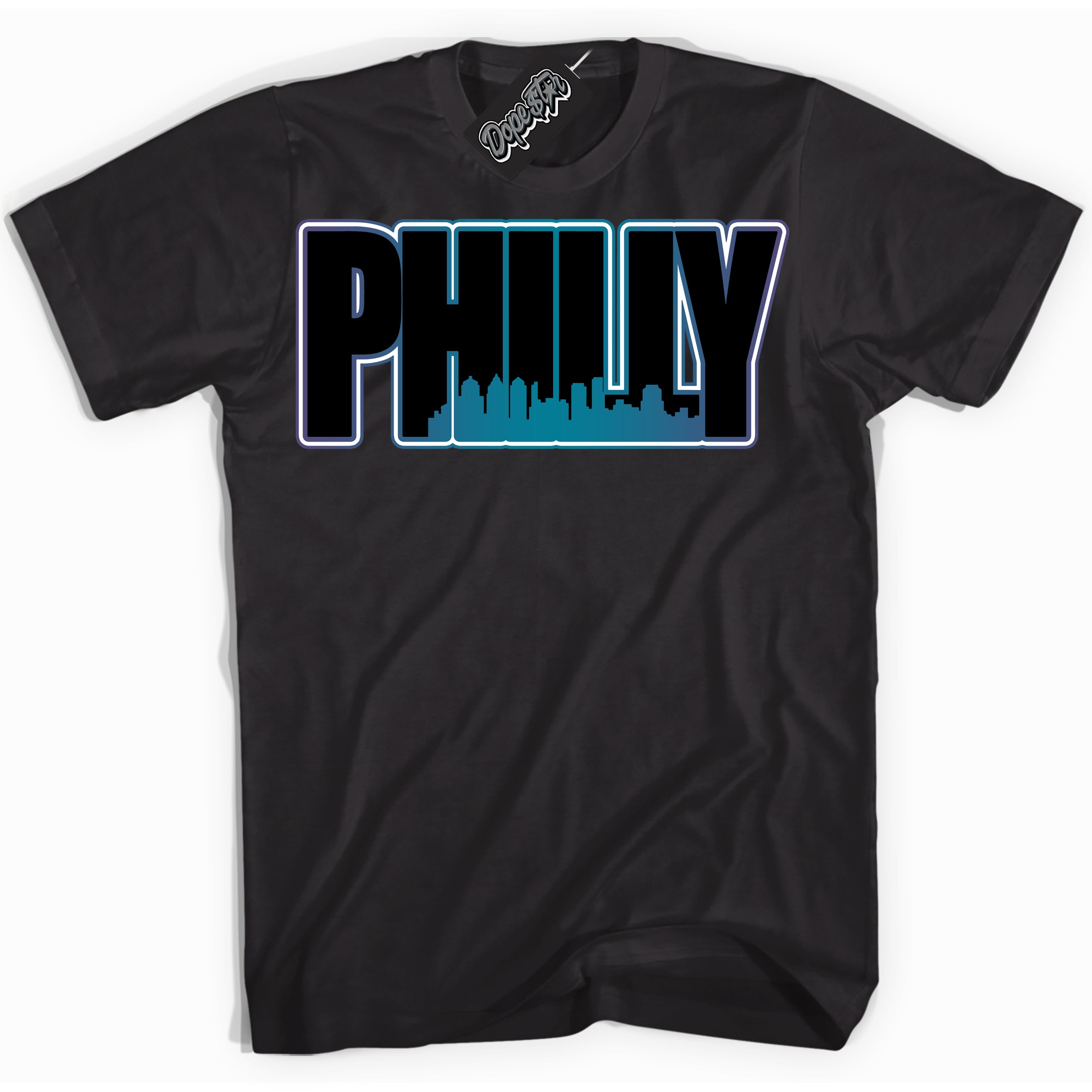 Cool Black Shirt with “ Philly” design that perfectly matches Love Letter 14s Sneakers.