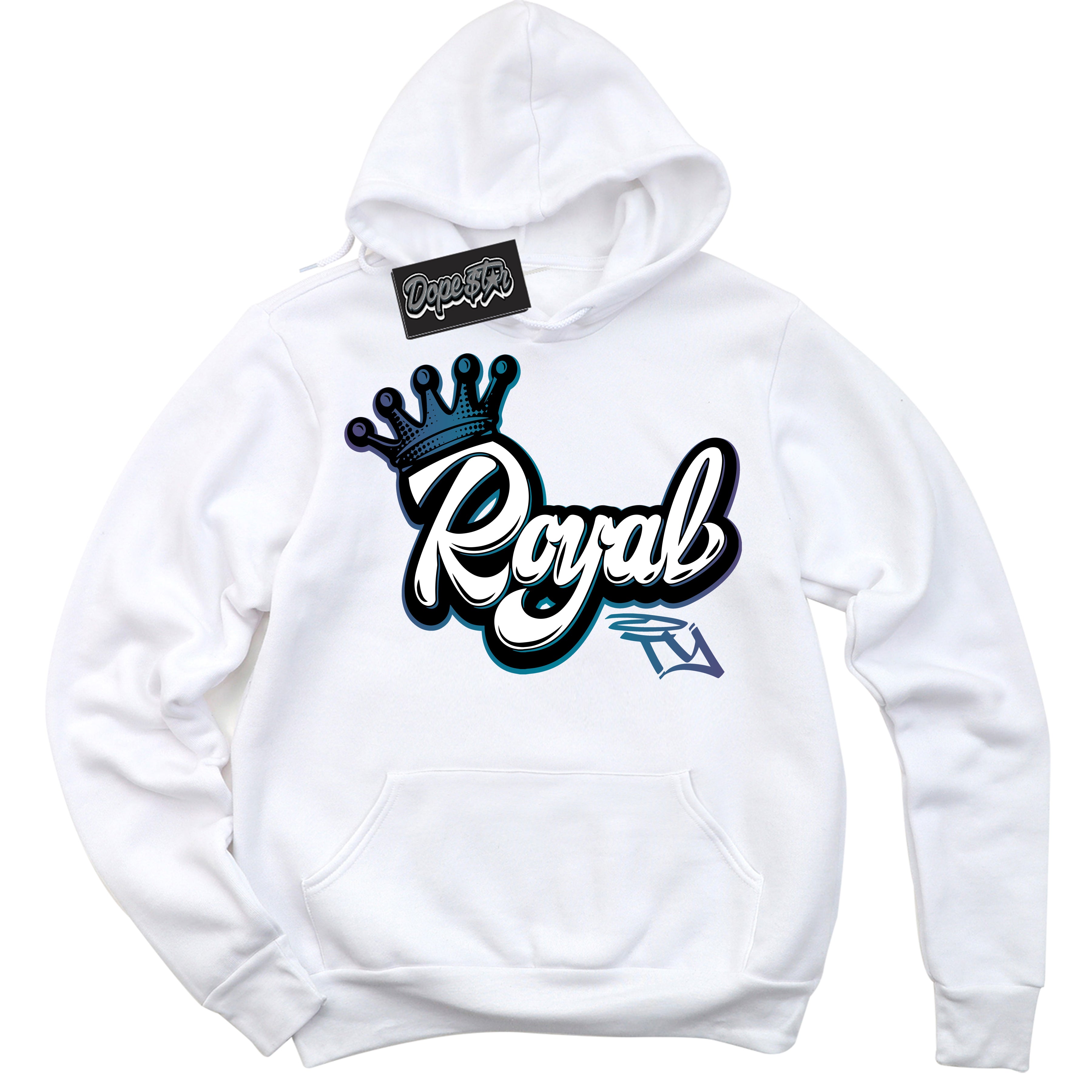 Cool White Hoodie with “ Royalty ”  design that Perfectly Matches Love Letter 14s Sneakers.