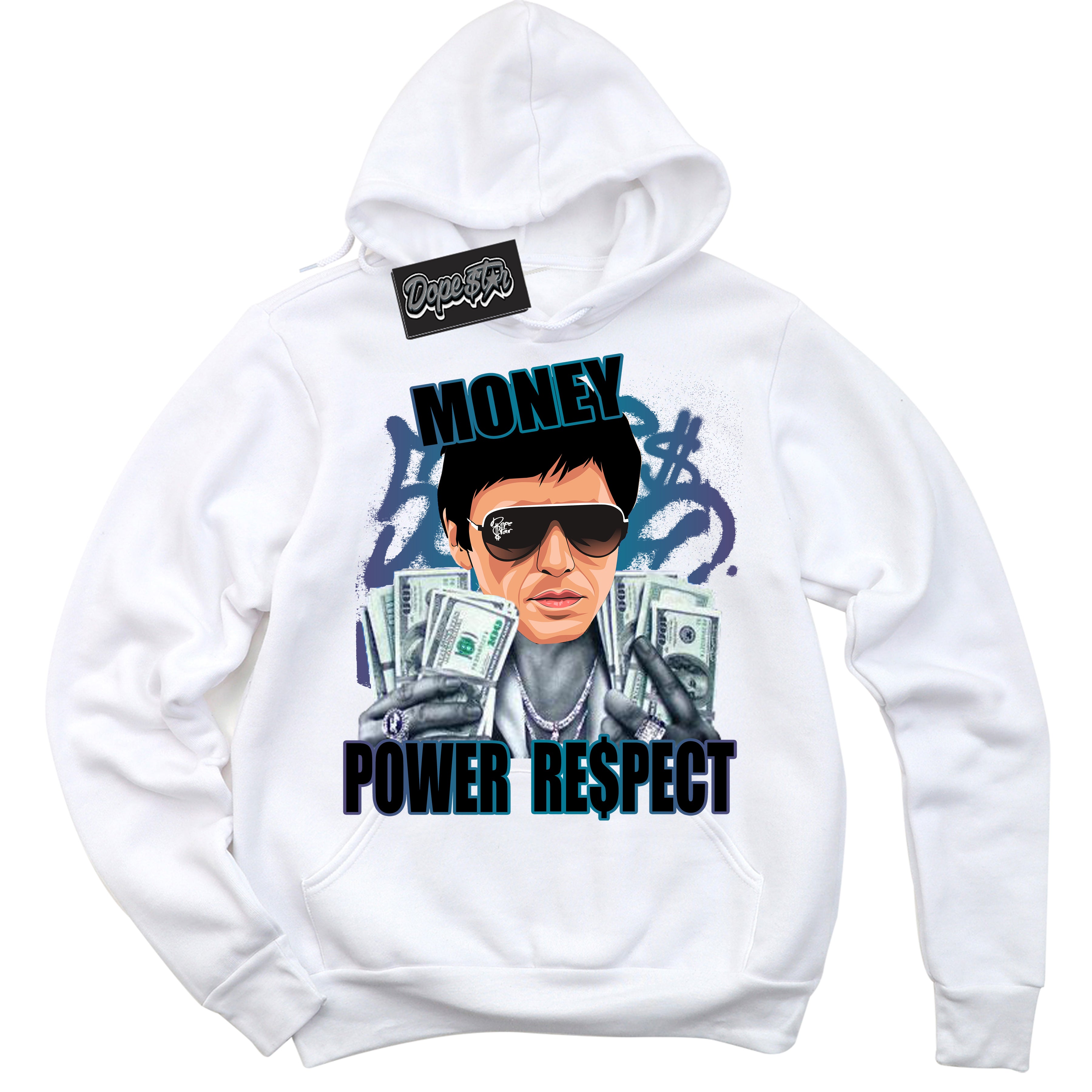 Cool White Hoodie with “ Tony Montana ”  design that Perfectly Matches Love Letter 14s Sneakers.