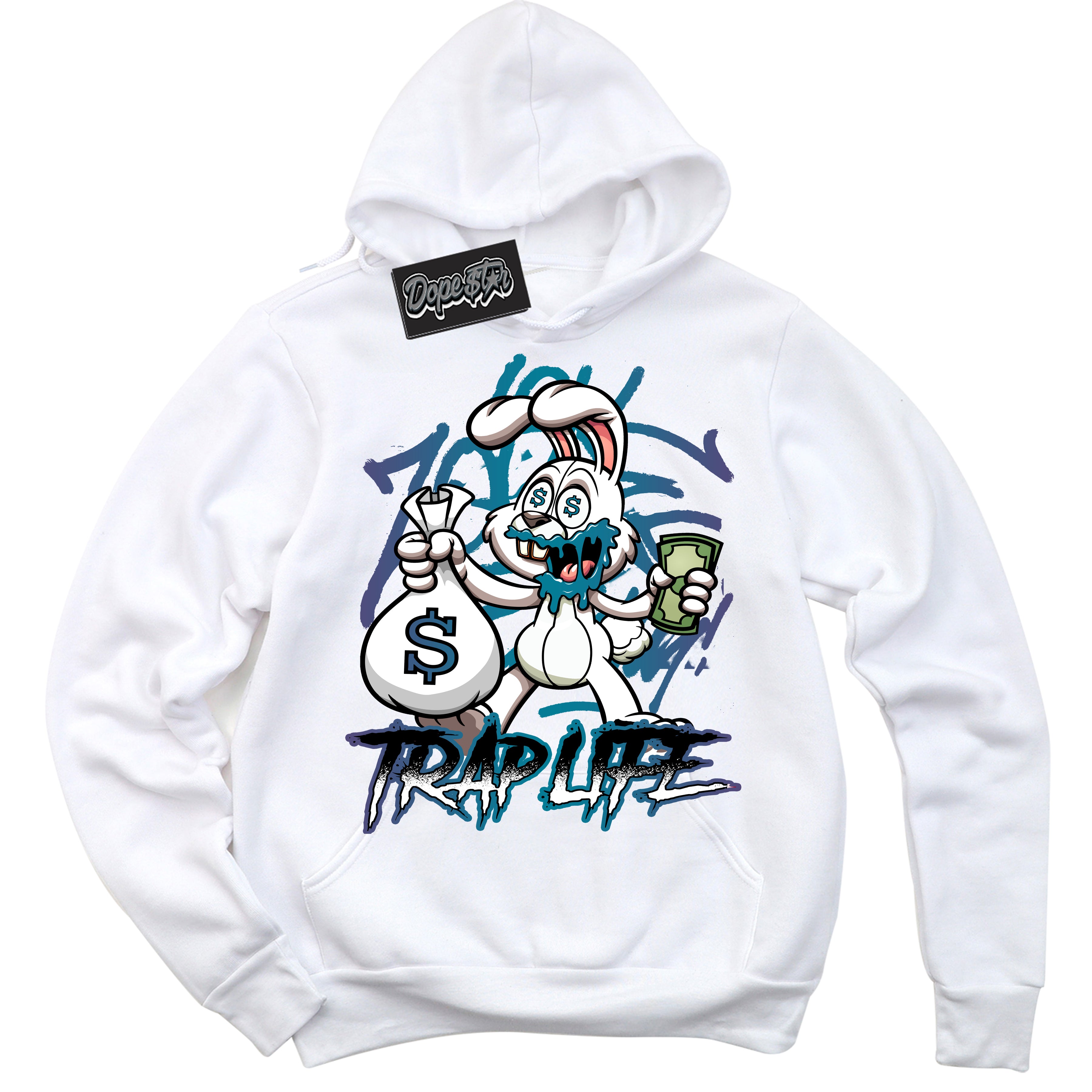 Cool White Hoodie with “ Trap Rabbit ”  design that Perfectly Matches Love Letter 14s Sneakers.