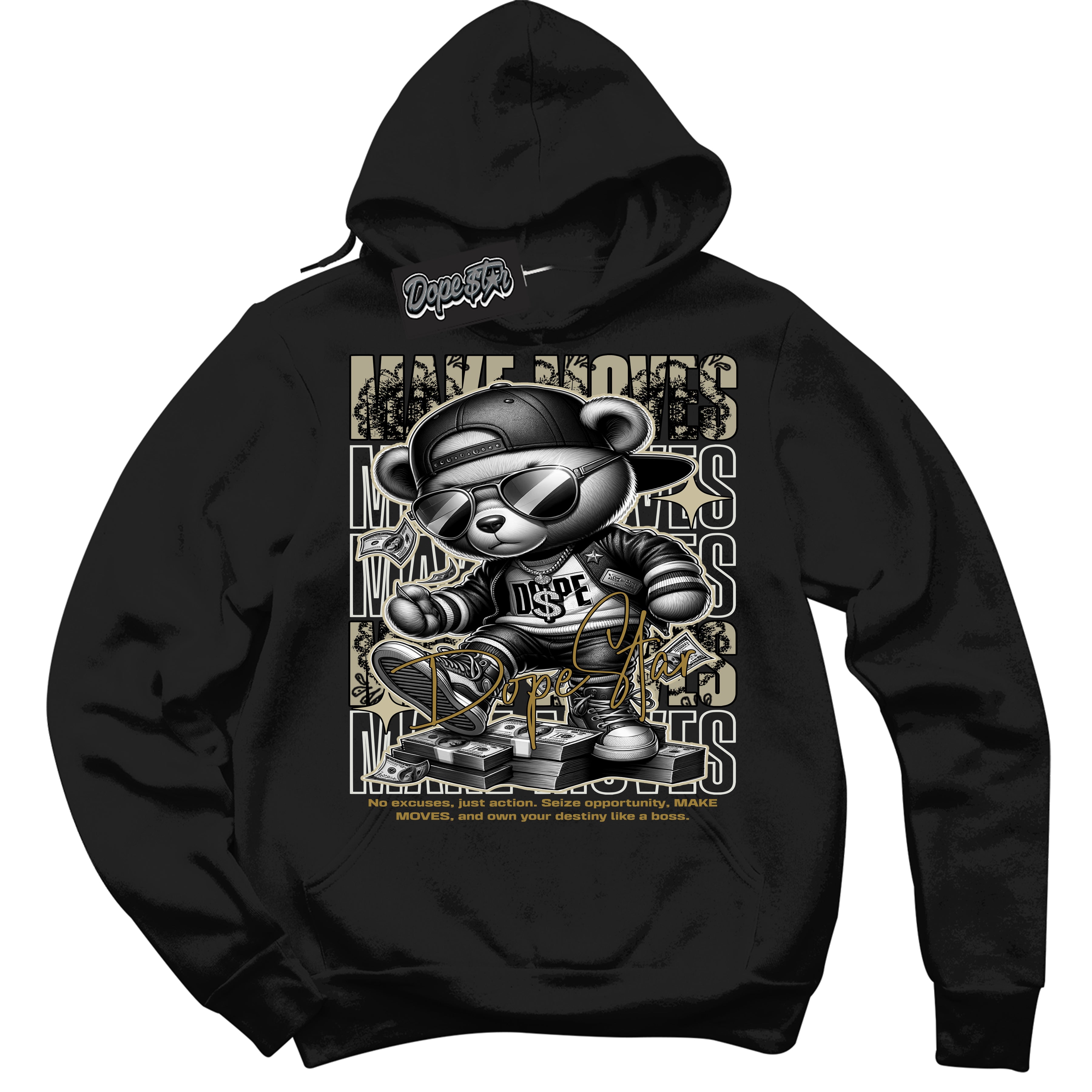 Cool Black Hoodie with “ Makin Moves ”  design that Perfectly Matches Dia De Muertos 1s Sneakers.