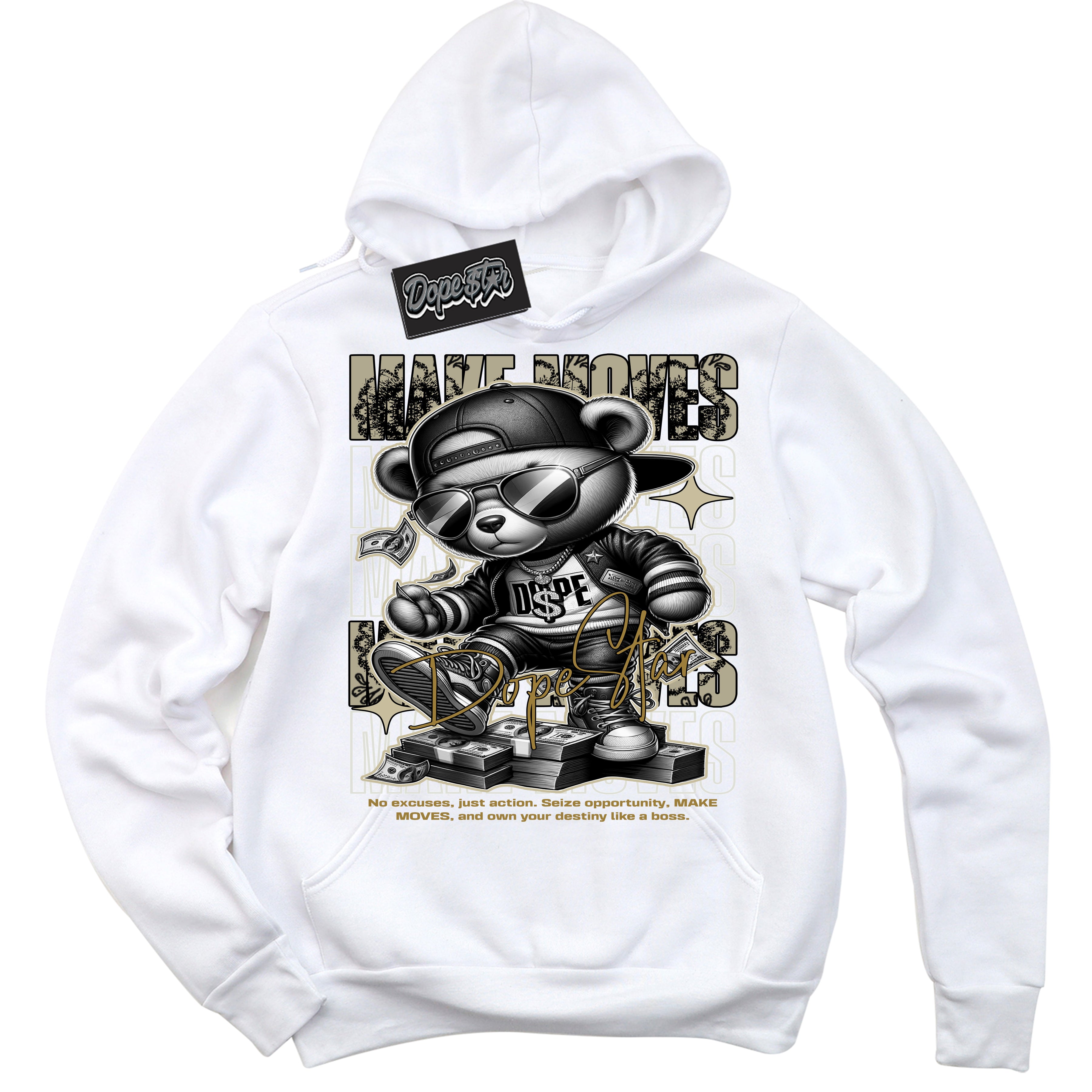 Cool White Hoodie with “ Makin Moves ”  design that Perfectly Matches Dia De Muertos 1s Sneakers.