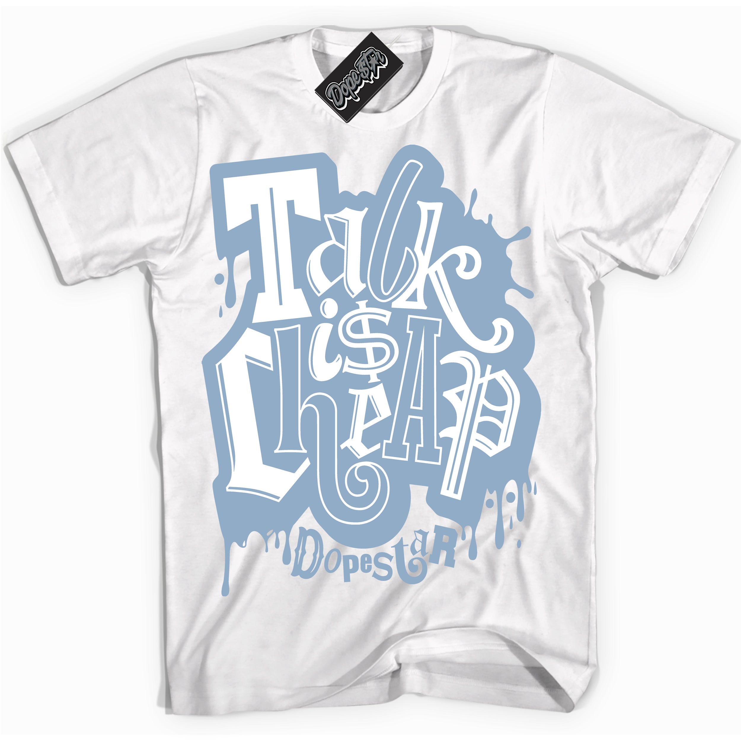 Cool White Shirt with “ Talk Is Cheap” design that perfectly matches Aluminum 1s Sneakers.