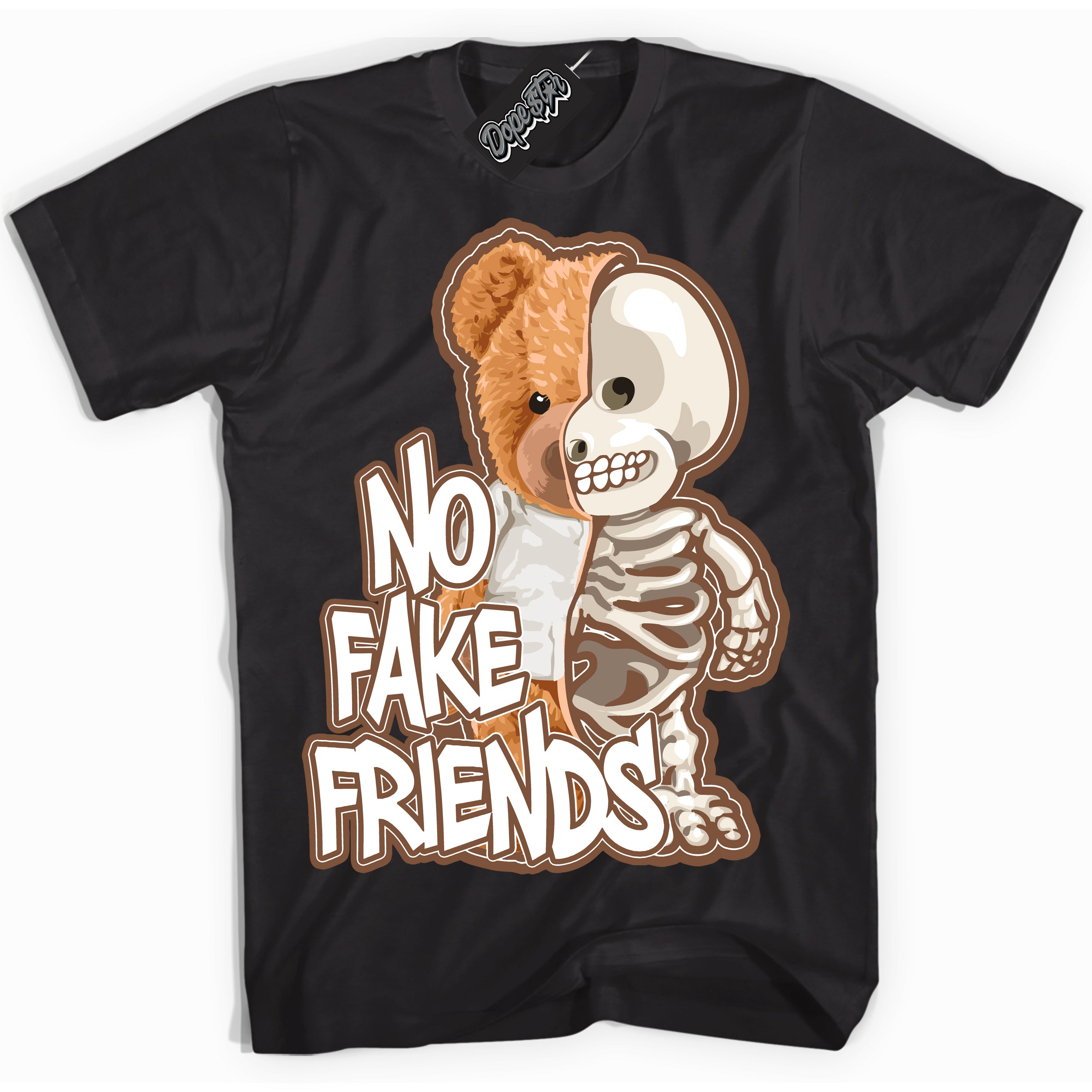 AJ1 Low Archaeo Brown White 'No Fake Friends' Shirt - Black Streetwear Mockup | Sneakerhead T-shirt Matching Archaeo Brown White AJ1 Lows| Limited Edition Jordan 1 Low Archaeo Brown White Shirt for Men & Women | Drip with Your Archaeo Brown White 1s Kicks | Sneakerhead Fashion Must-Have.