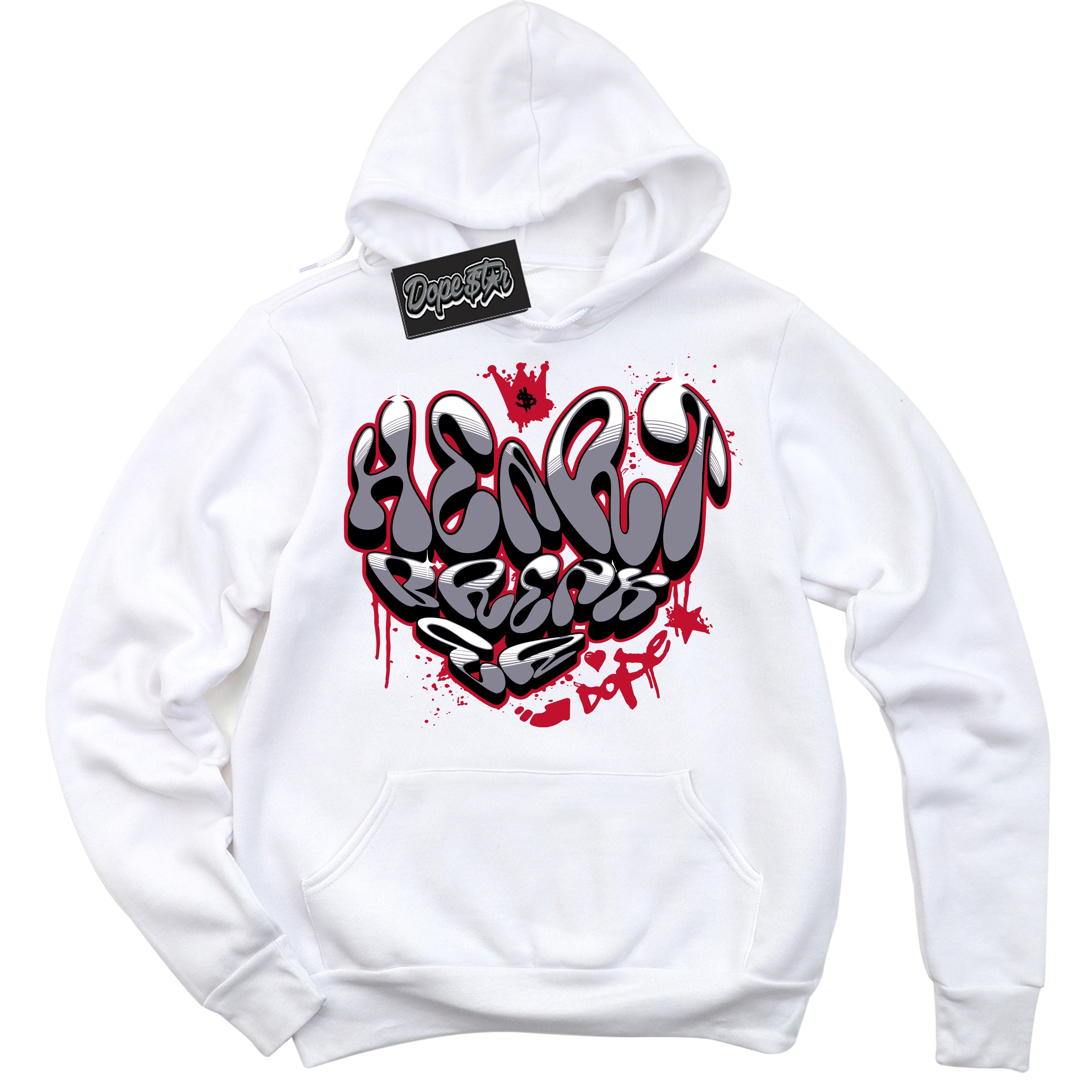Cool White Hoodie with “ Heartbreaker Graffiti '' design that Perfectly Matches  Cement Grey Fire Red 1s Sneakers.